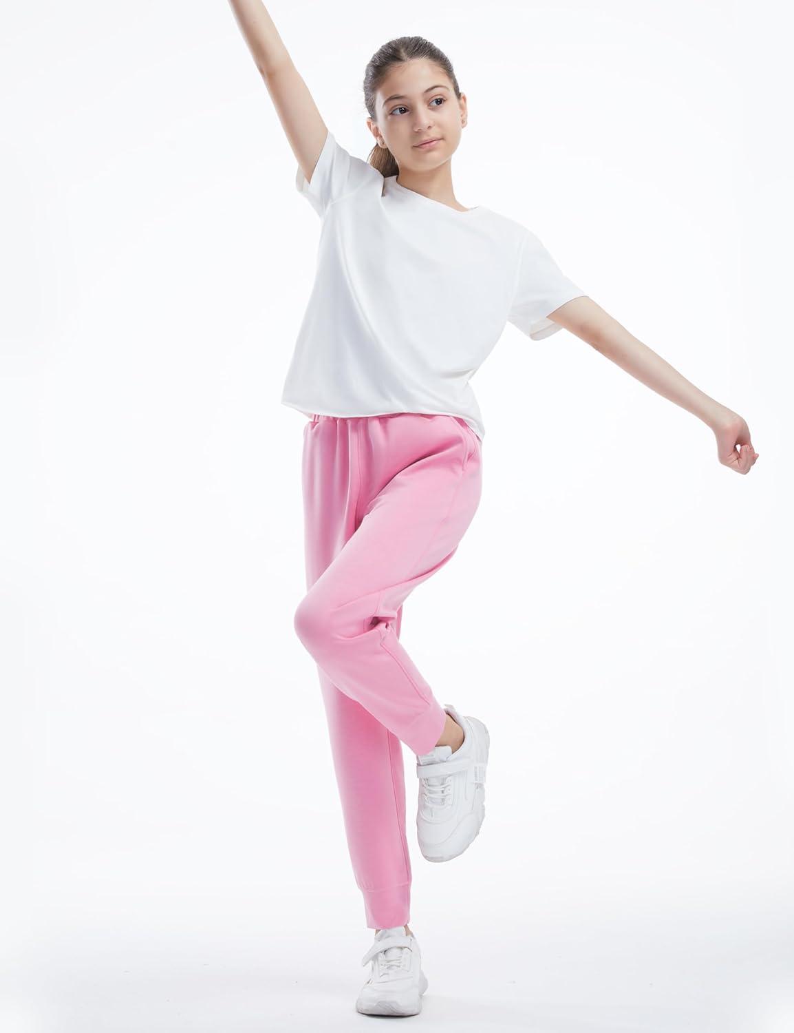 imageTHE GYM PEOPLE Girls Soft Workout Sweatpants Lightweight Casual Athletic Joggers Pants with PocketsPink