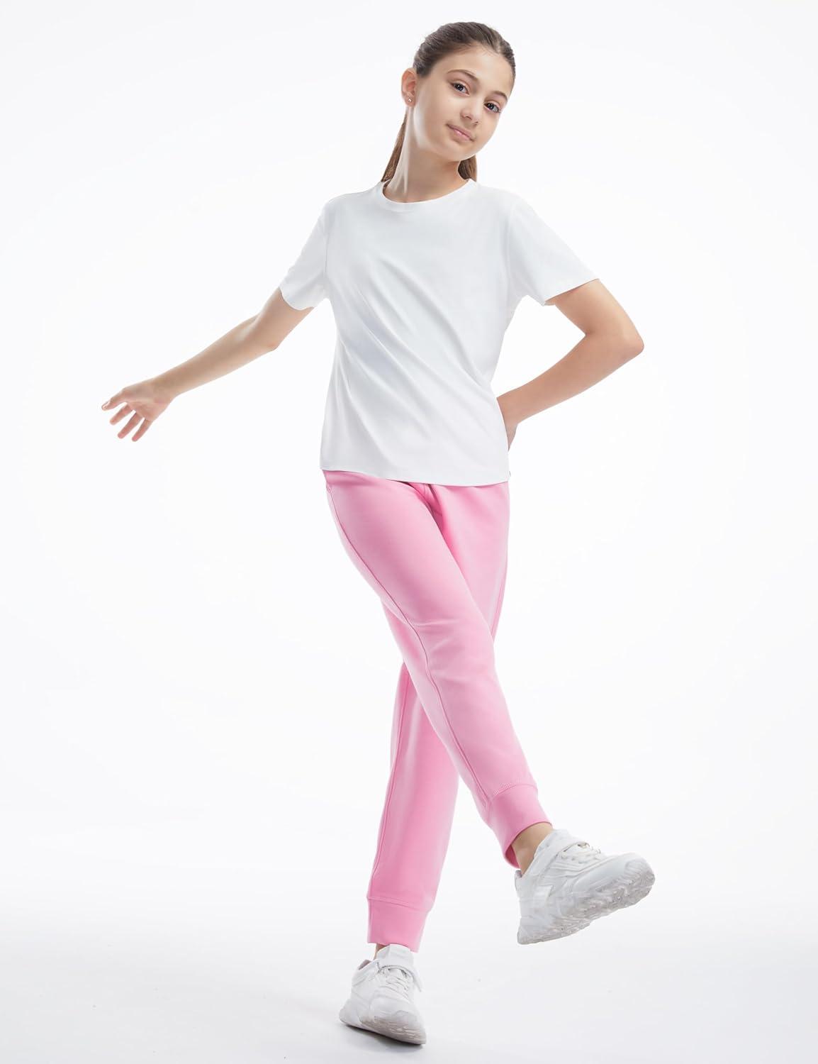 imageTHE GYM PEOPLE Girls Soft Workout Sweatpants Lightweight Casual Athletic Joggers Pants with PocketsPink