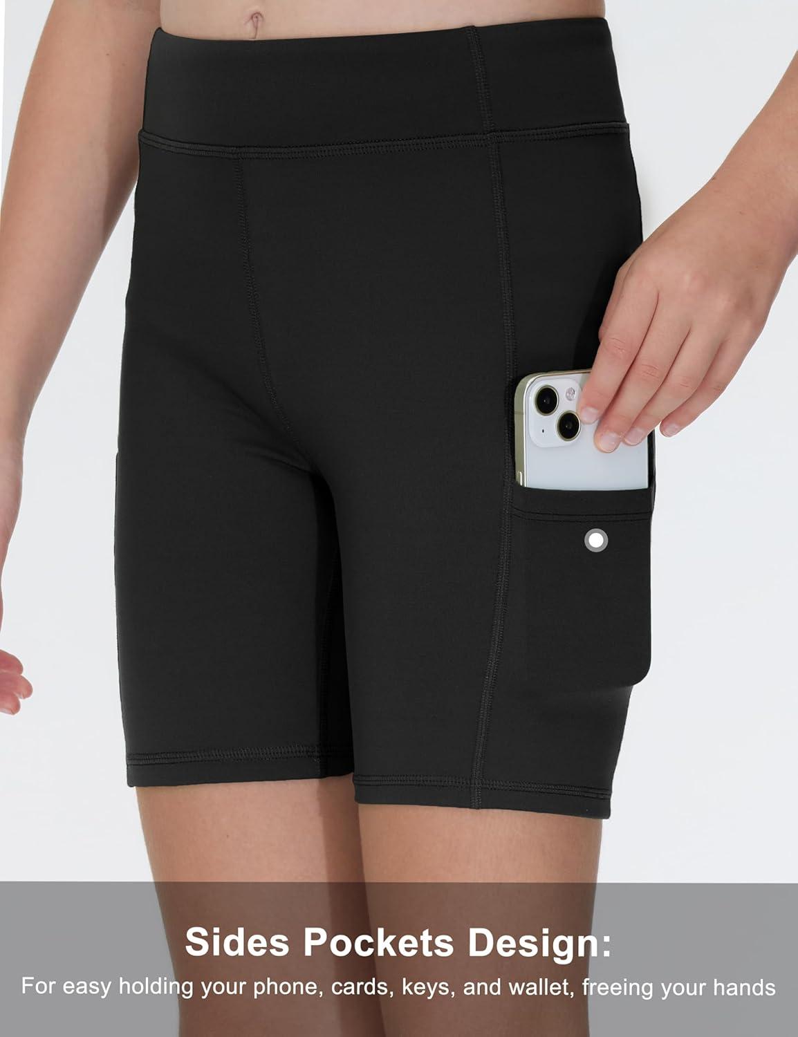 imageTHE GYM PEOPLE Girls Volleyball Shorts Kids High Waist Dance Workout Gymnastics Biker Athletic Shorts with PocketBlack