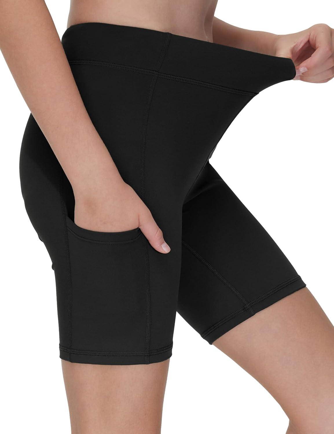 imageTHE GYM PEOPLE Girls Volleyball Shorts Kids High Waist Dance Workout Gymnastics Biker Athletic Shorts with PocketBlack
