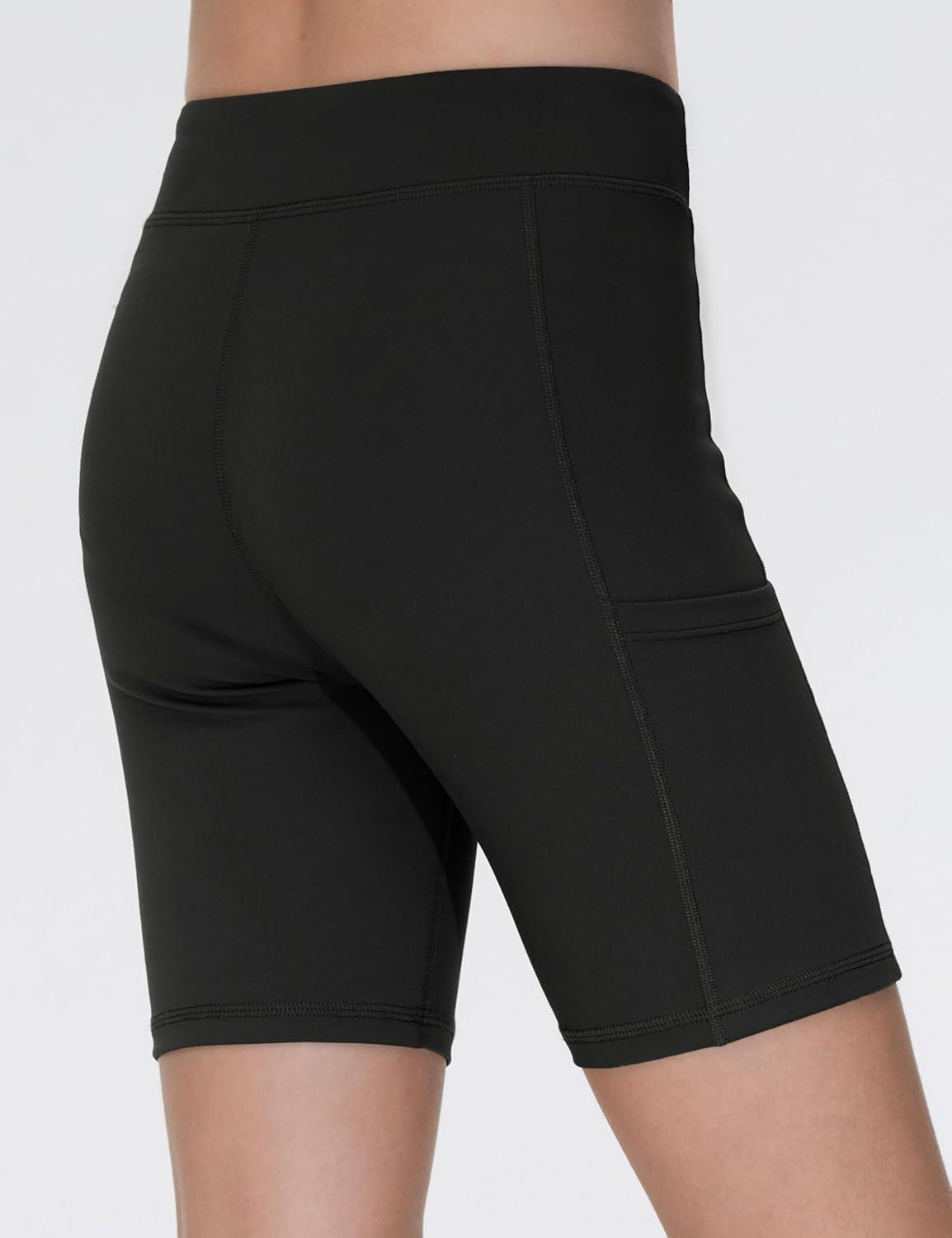 imageTHE GYM PEOPLE Girls Volleyball Shorts Kids High Waist Dance Workout Gymnastics Biker Athletic Shorts with PocketBlack