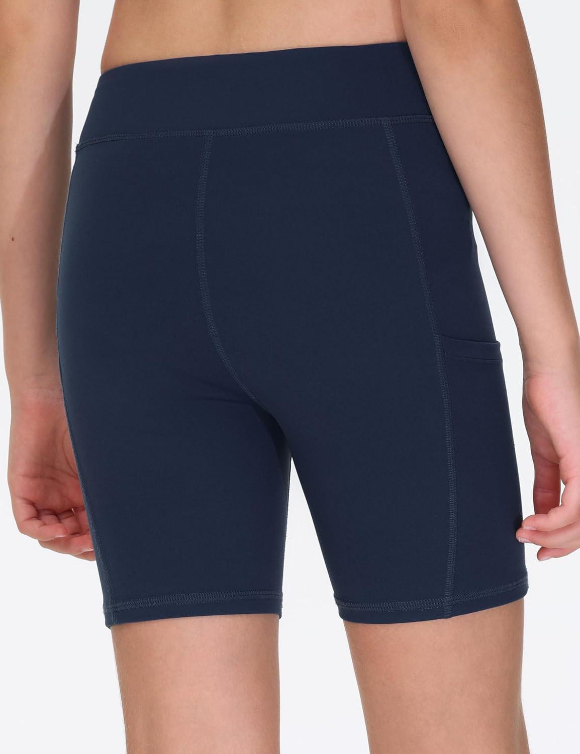 imageTHE GYM PEOPLE Girls Volleyball Shorts Kids High Waist Dance Workout Gymnastics Biker Athletic Shorts with PocketNavy Blue