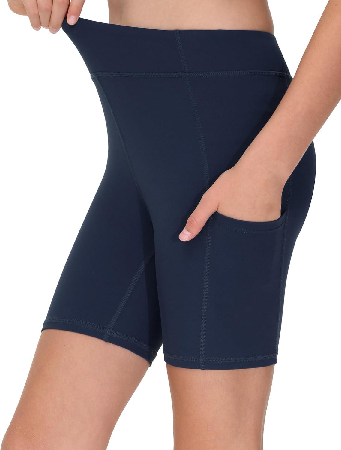 imageTHE GYM PEOPLE Girls Volleyball Shorts Kids High Waist Dance Workout Gymnastics Biker Athletic Shorts with PocketNavy Blue