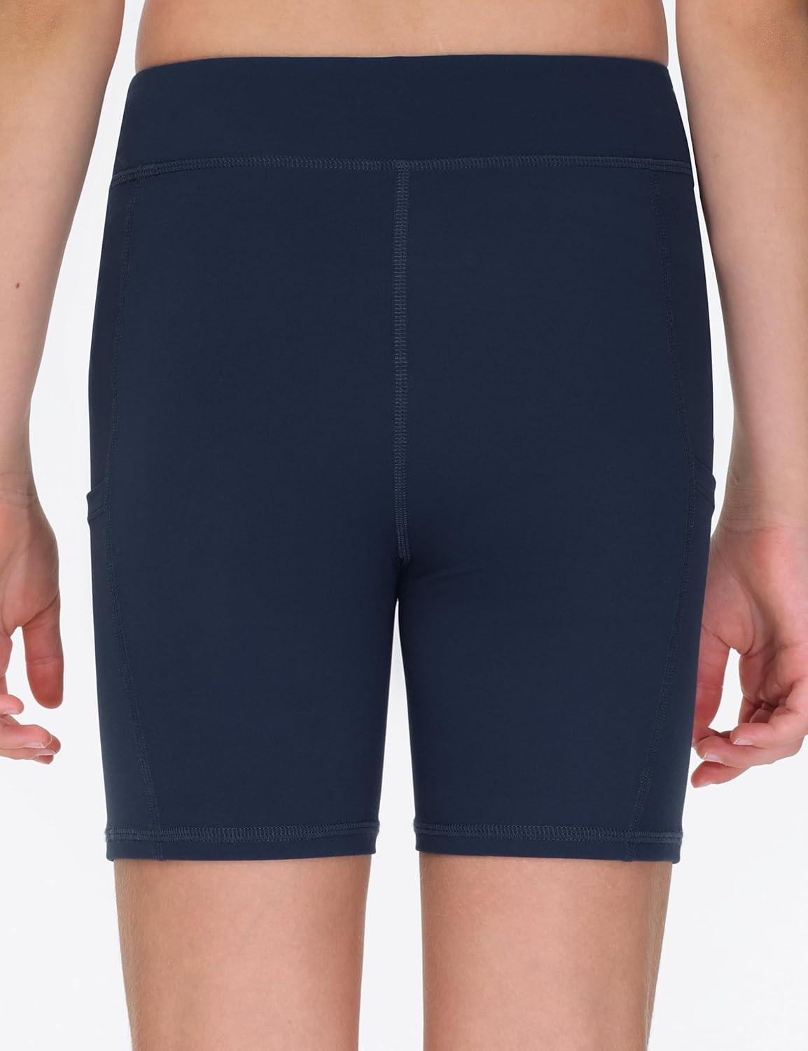 imageTHE GYM PEOPLE Girls Volleyball Shorts Kids High Waist Dance Workout Gymnastics Biker Athletic Shorts with PocketNavy Blue