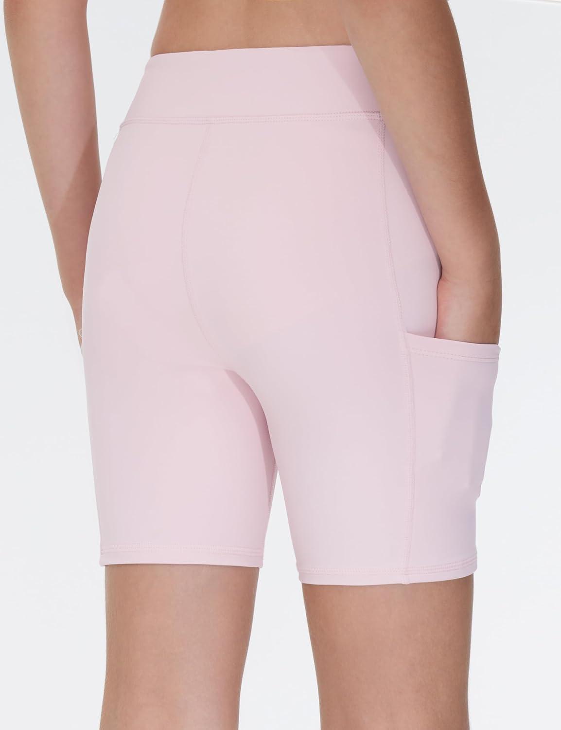 imageTHE GYM PEOPLE Girls Volleyball Shorts Kids High Waist Dance Workout Gymnastics Biker Athletic Shorts with PocketPink