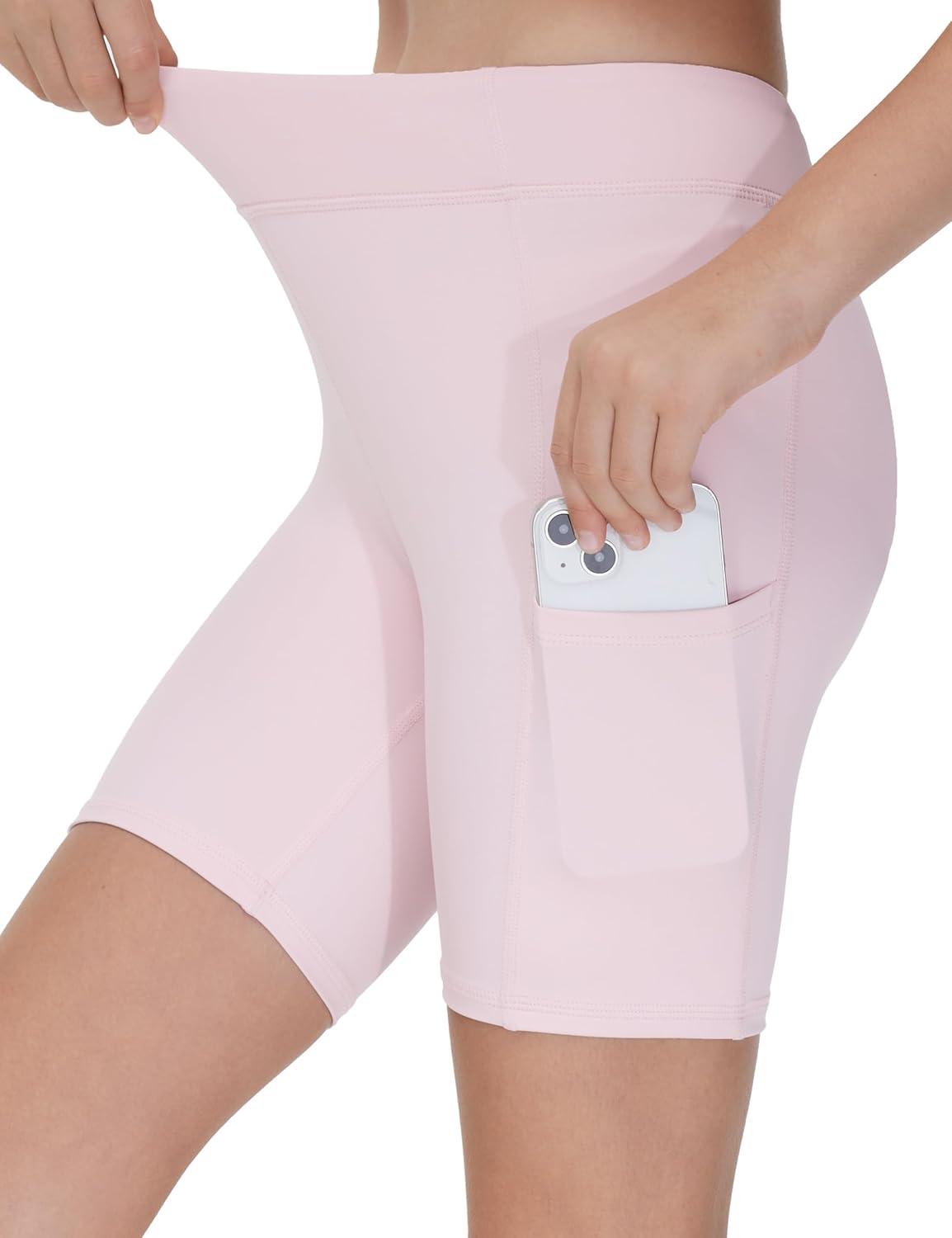 imageTHE GYM PEOPLE Girls Volleyball Shorts Kids High Waist Dance Workout Gymnastics Biker Athletic Shorts with PocketPink