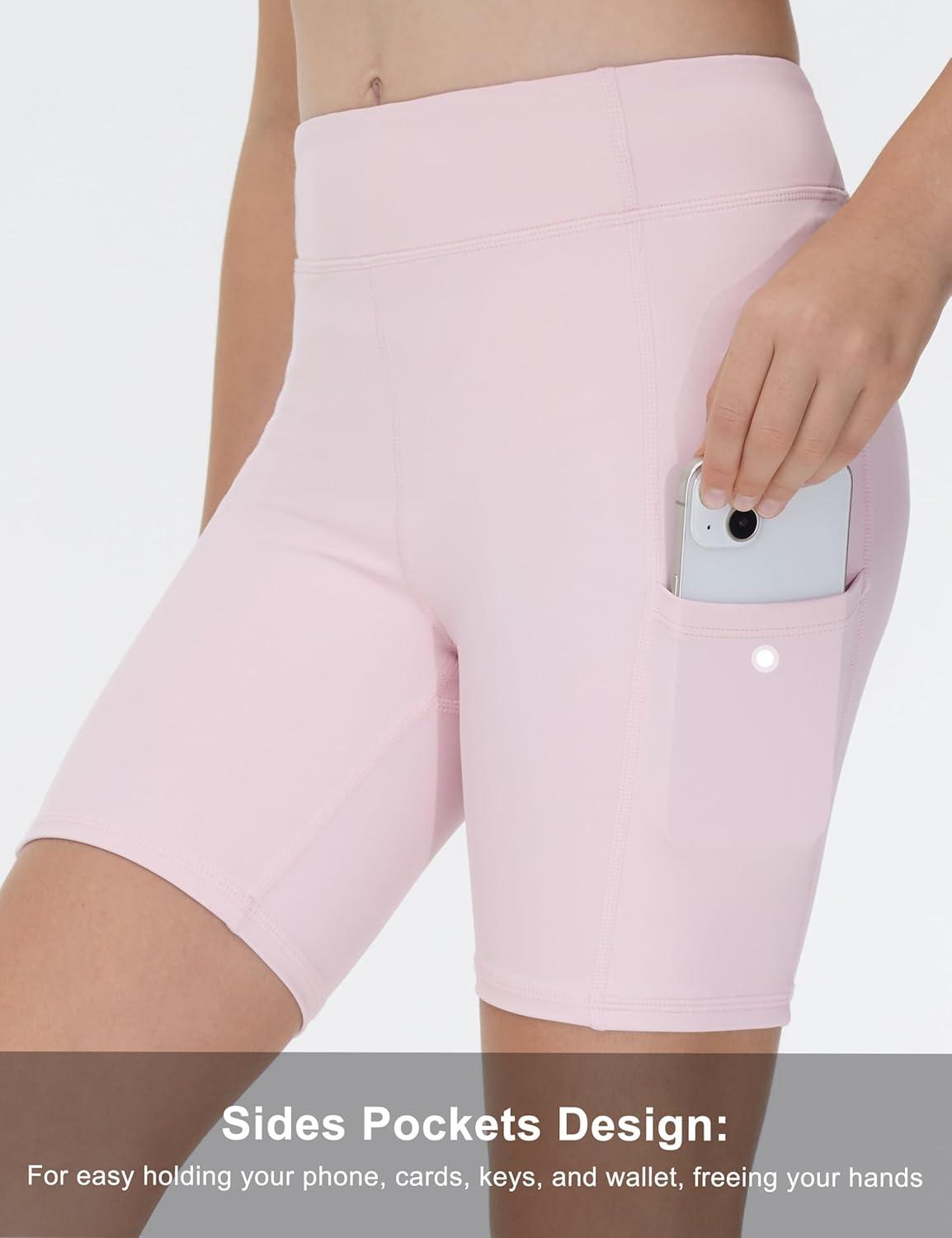 imageTHE GYM PEOPLE Girls Volleyball Shorts Kids High Waist Dance Workout Gymnastics Biker Athletic Shorts with PocketPink