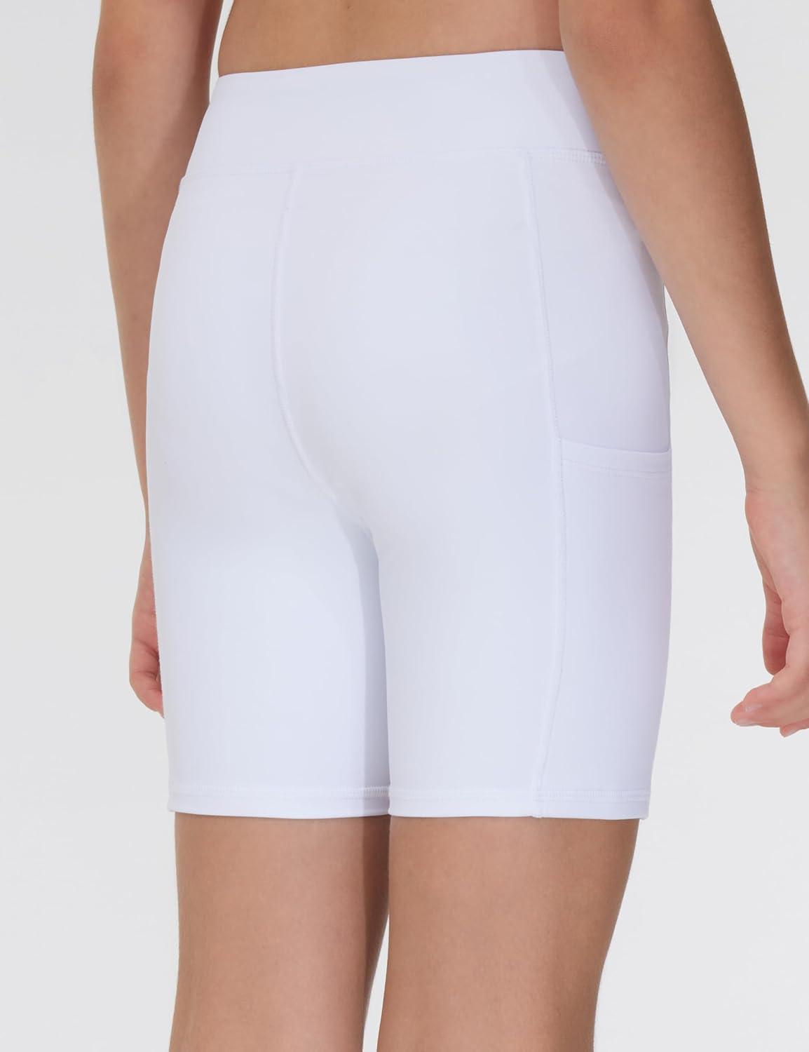 imageTHE GYM PEOPLE Girls Volleyball Shorts Kids High Waist Dance Workout Gymnastics Biker Athletic Shorts with PocketWhite