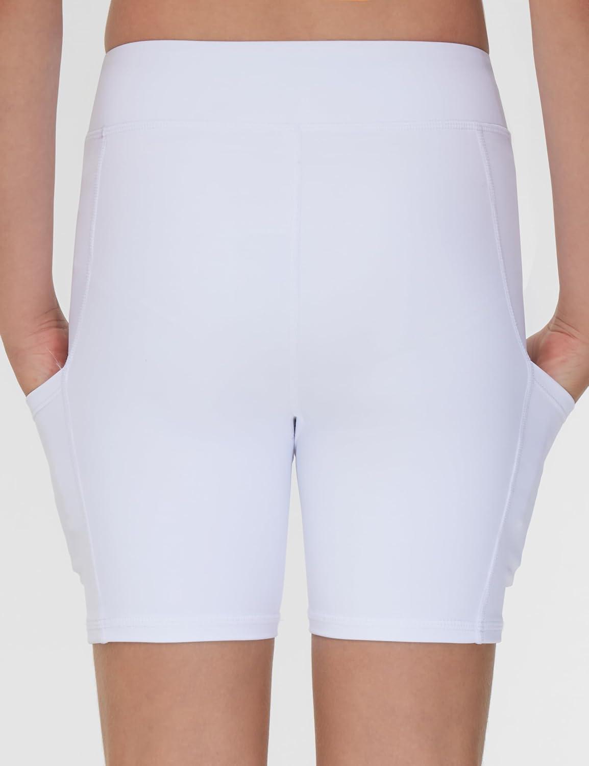 imageTHE GYM PEOPLE Girls Volleyball Shorts Kids High Waist Dance Workout Gymnastics Biker Athletic Shorts with PocketWhite