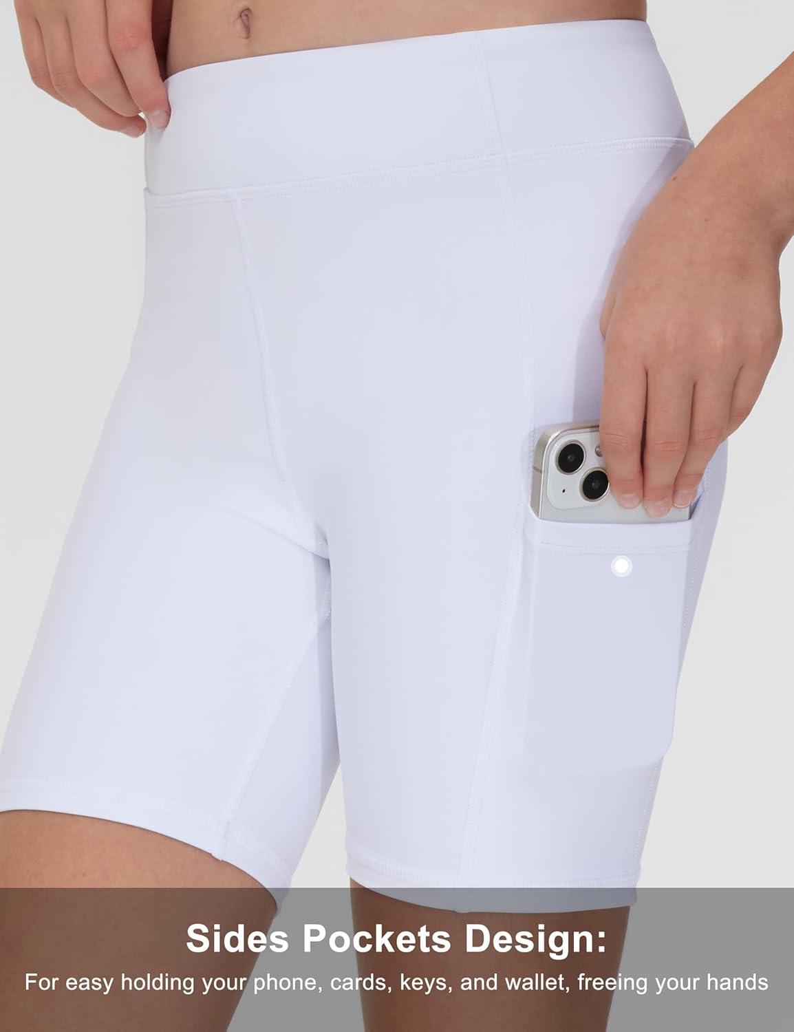 imageTHE GYM PEOPLE Girls Volleyball Shorts Kids High Waist Dance Workout Gymnastics Biker Athletic Shorts with PocketWhite