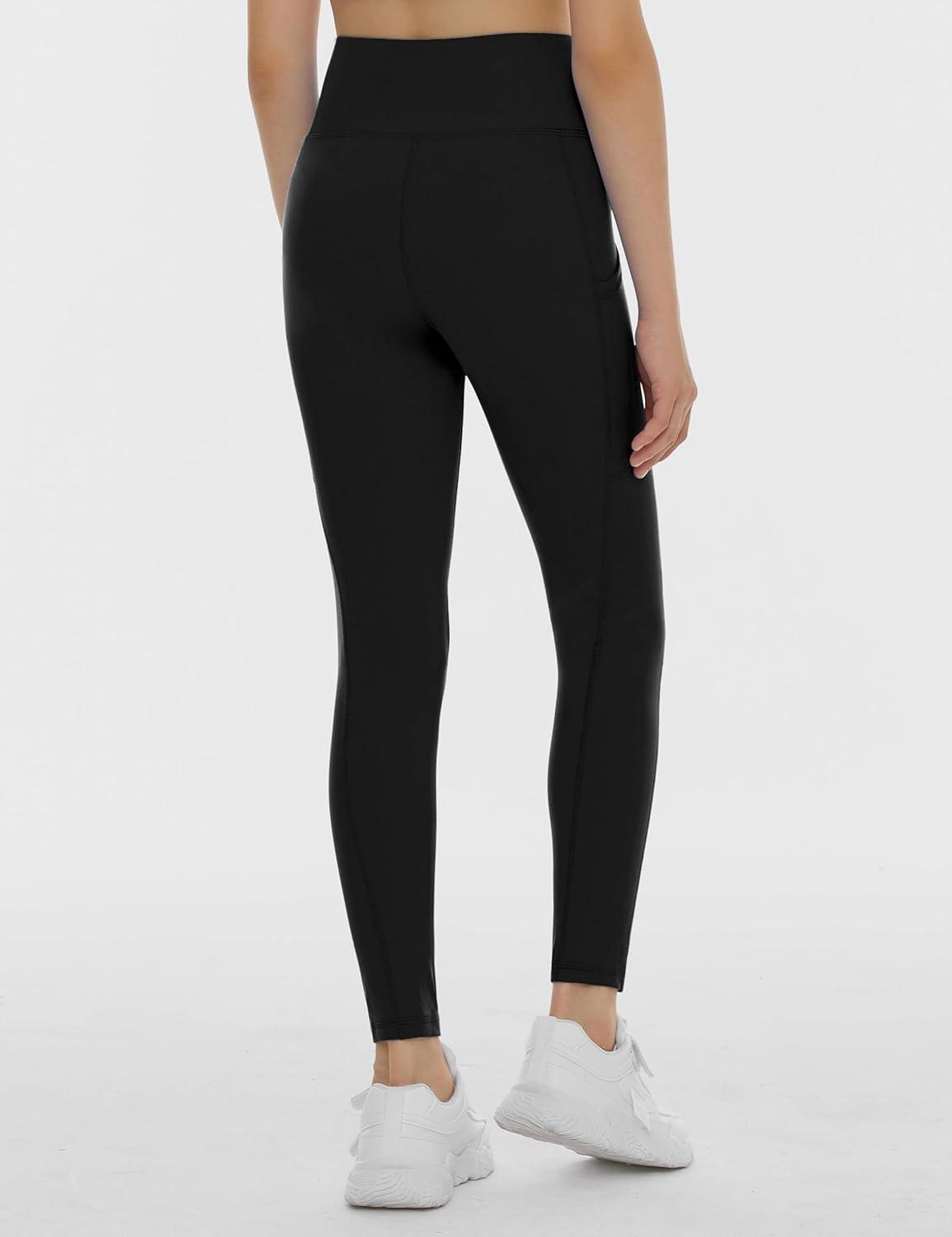 imageTHE GYM PEOPLE Girls Workout Leggings Kids High Waist Stretch Athletic Dance Yoga Pants with PocketsBlack