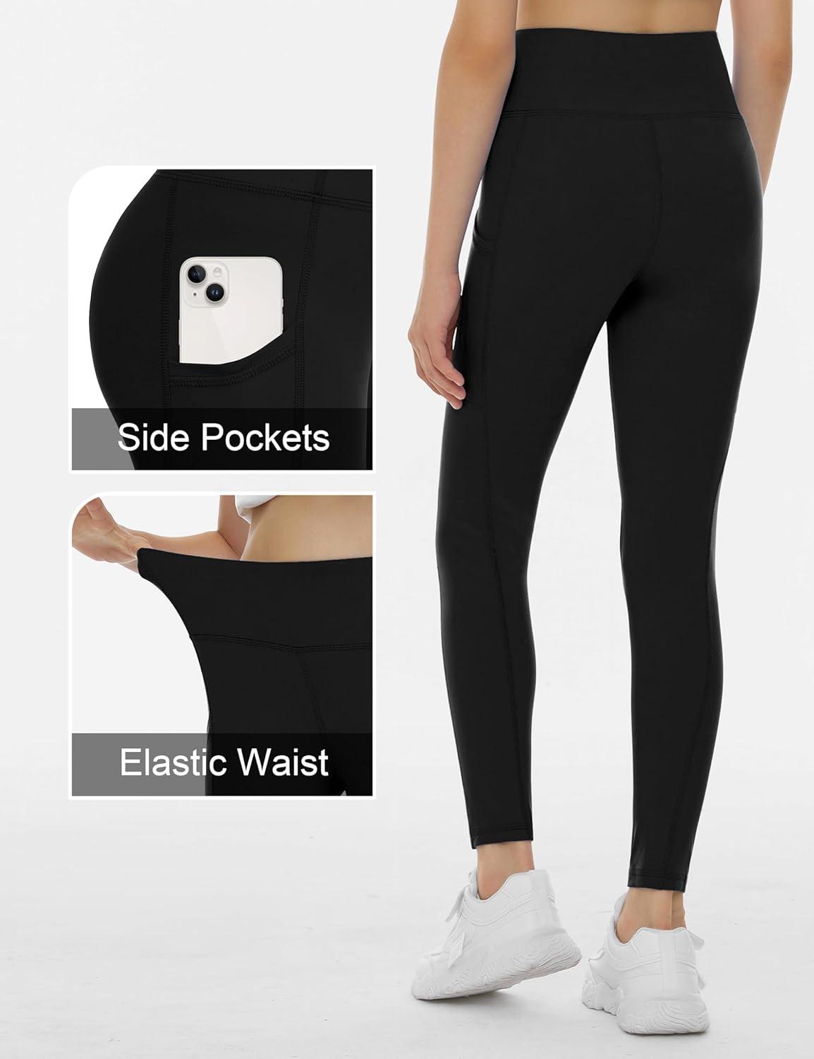 imageTHE GYM PEOPLE Girls Workout Leggings Kids High Waist Stretch Athletic Dance Yoga Pants with PocketsBlack