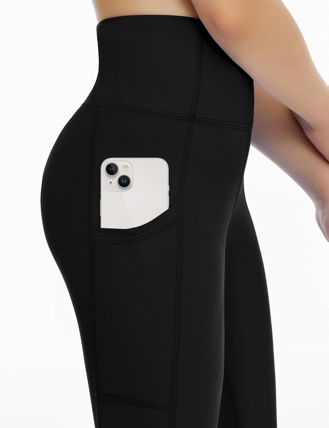 imageTHE GYM PEOPLE Girls Workout Leggings Kids High Waist Stretch Athletic Dance Yoga Pants with PocketsBlack