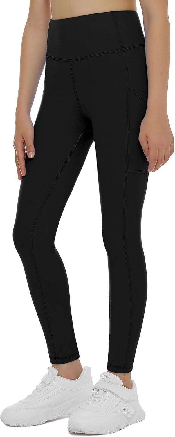 imageTHE GYM PEOPLE Girls Workout Leggings Kids High Waist Stretch Athletic Dance Yoga Pants with PocketsBlack