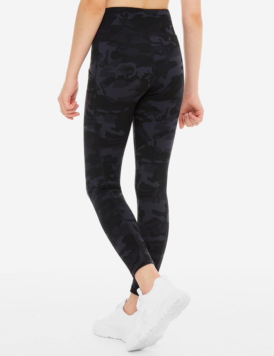 imageTHE GYM PEOPLE Girls Workout Leggings Kids High Waist Stretch Athletic Dance Yoga Pants with PocketsBlackgrey Camo