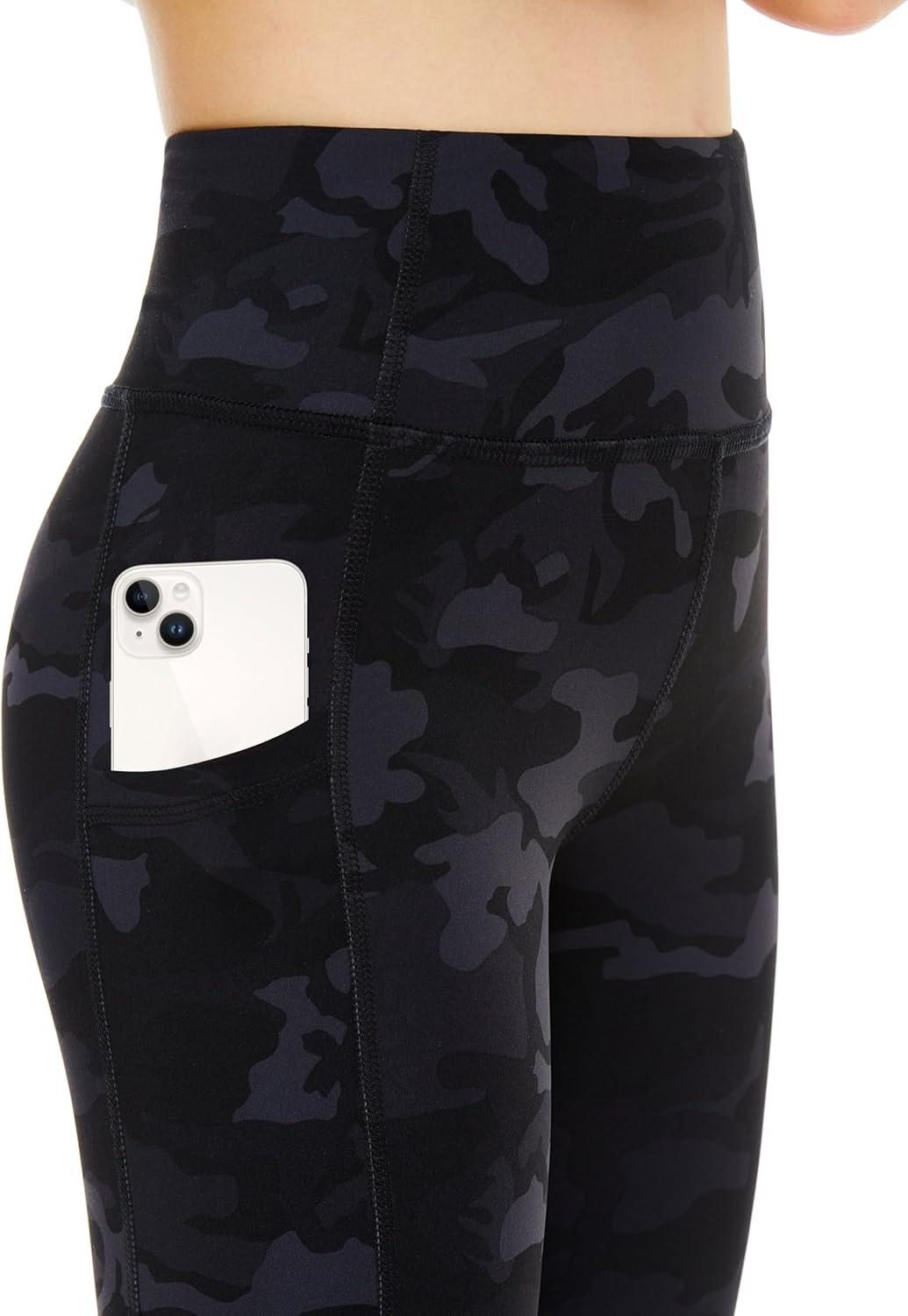 imageTHE GYM PEOPLE Girls Workout Leggings Kids High Waist Stretch Athletic Dance Yoga Pants with PocketsBlackgrey Camo