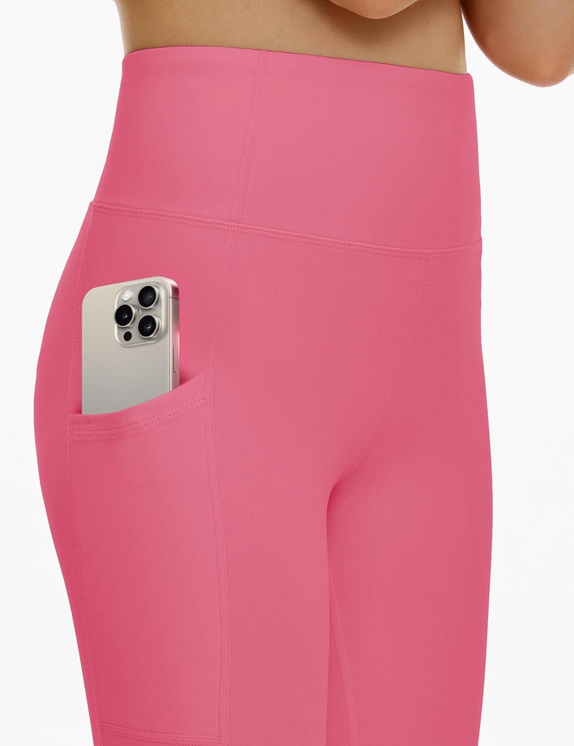imageTHE GYM PEOPLE Girls Workout Leggings Kids High Waist Stretch Athletic Dance Yoga Pants with PocketsBright Pink