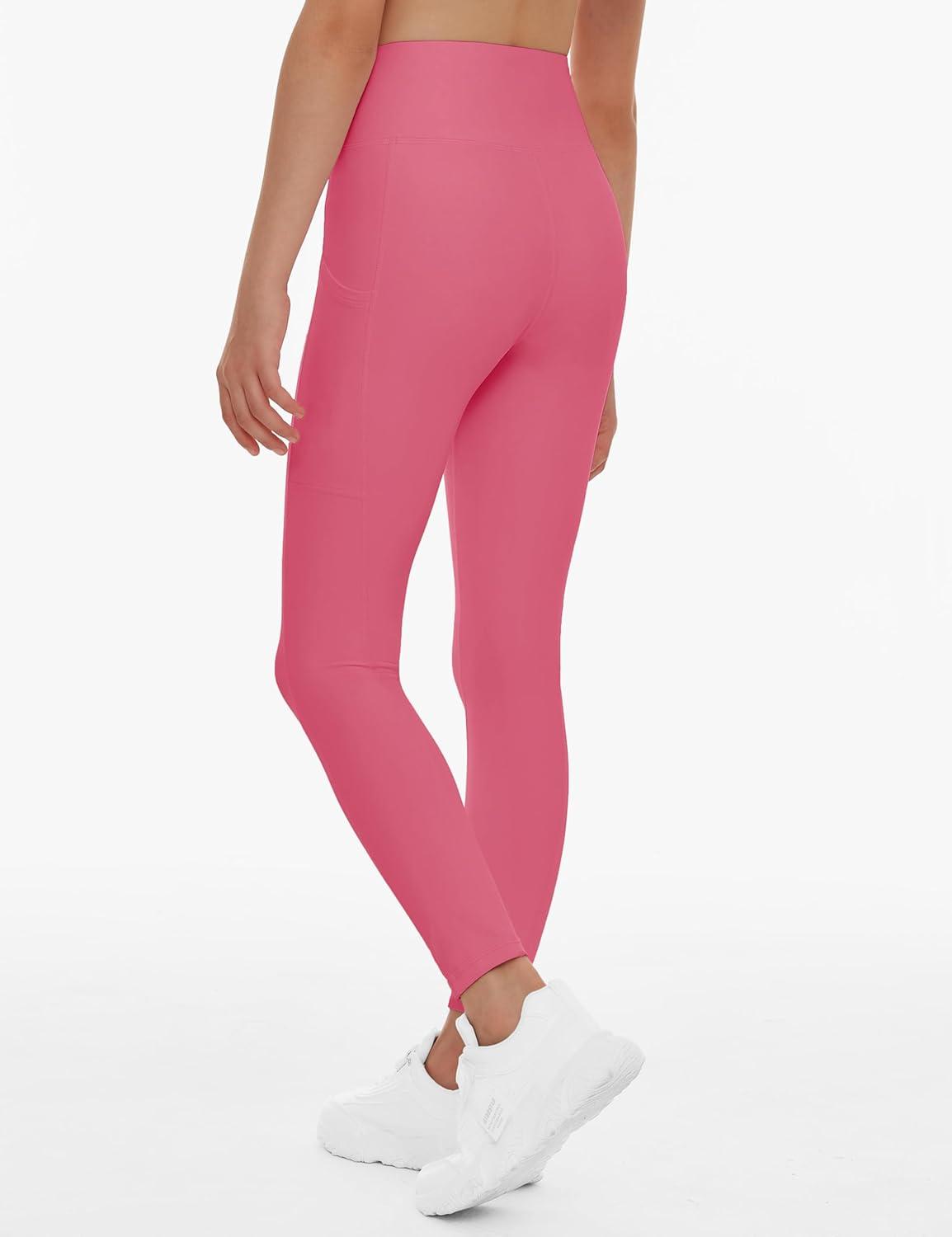 imageTHE GYM PEOPLE Girls Workout Leggings Kids High Waist Stretch Athletic Dance Yoga Pants with PocketsBright Pink