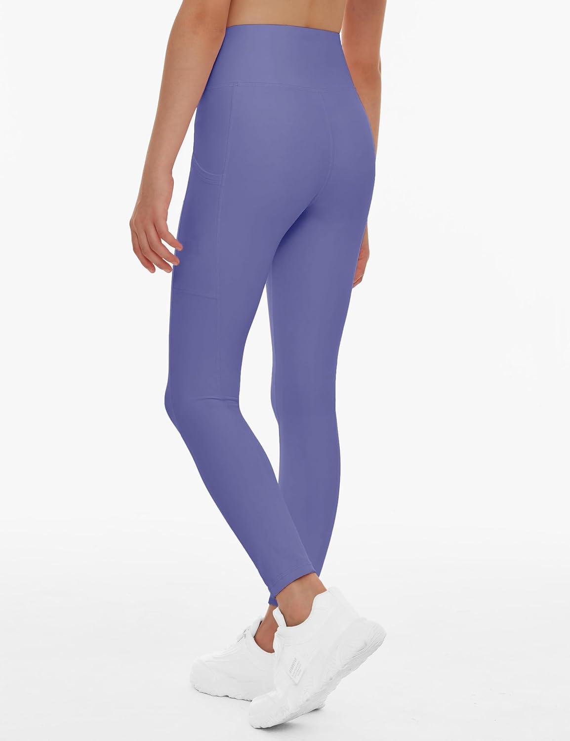 imageTHE GYM PEOPLE Girls Workout Leggings Kids High Waist Stretch Athletic Dance Yoga Pants with PocketsBright Purple