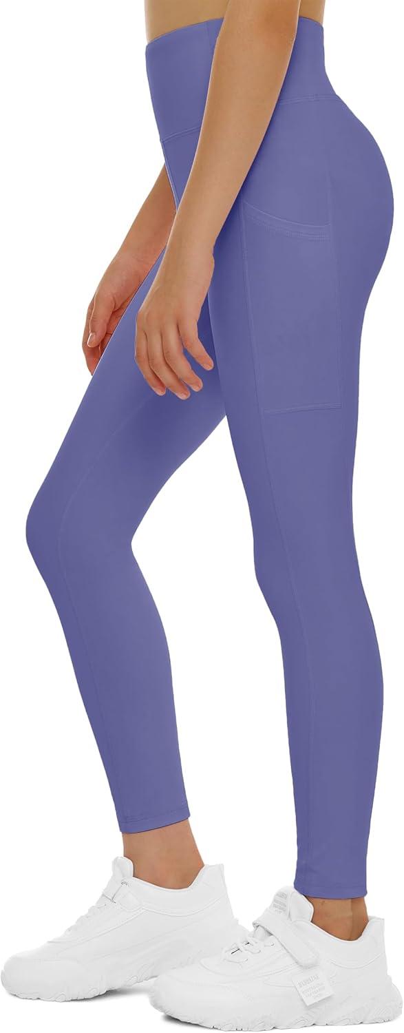 imageTHE GYM PEOPLE Girls Workout Leggings Kids High Waist Stretch Athletic Dance Yoga Pants with PocketsBright Purple