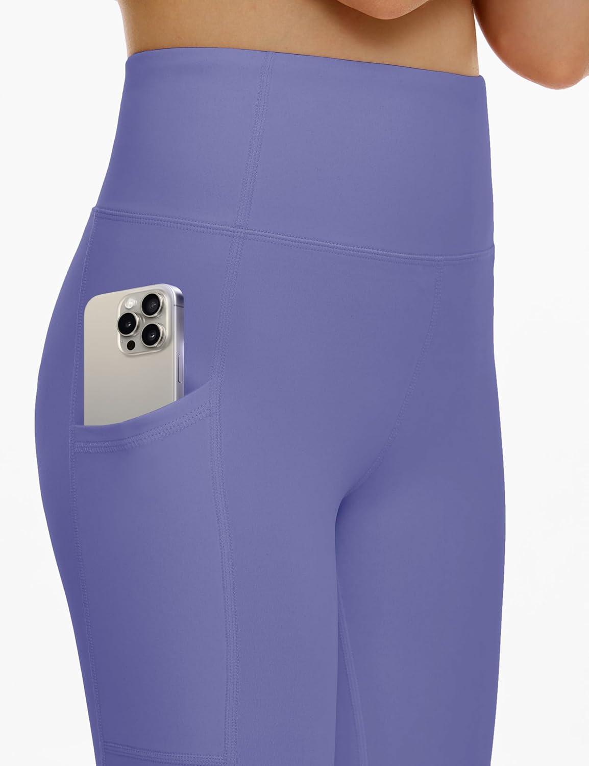 imageTHE GYM PEOPLE Girls Workout Leggings Kids High Waist Stretch Athletic Dance Yoga Pants with PocketsBright Purple
