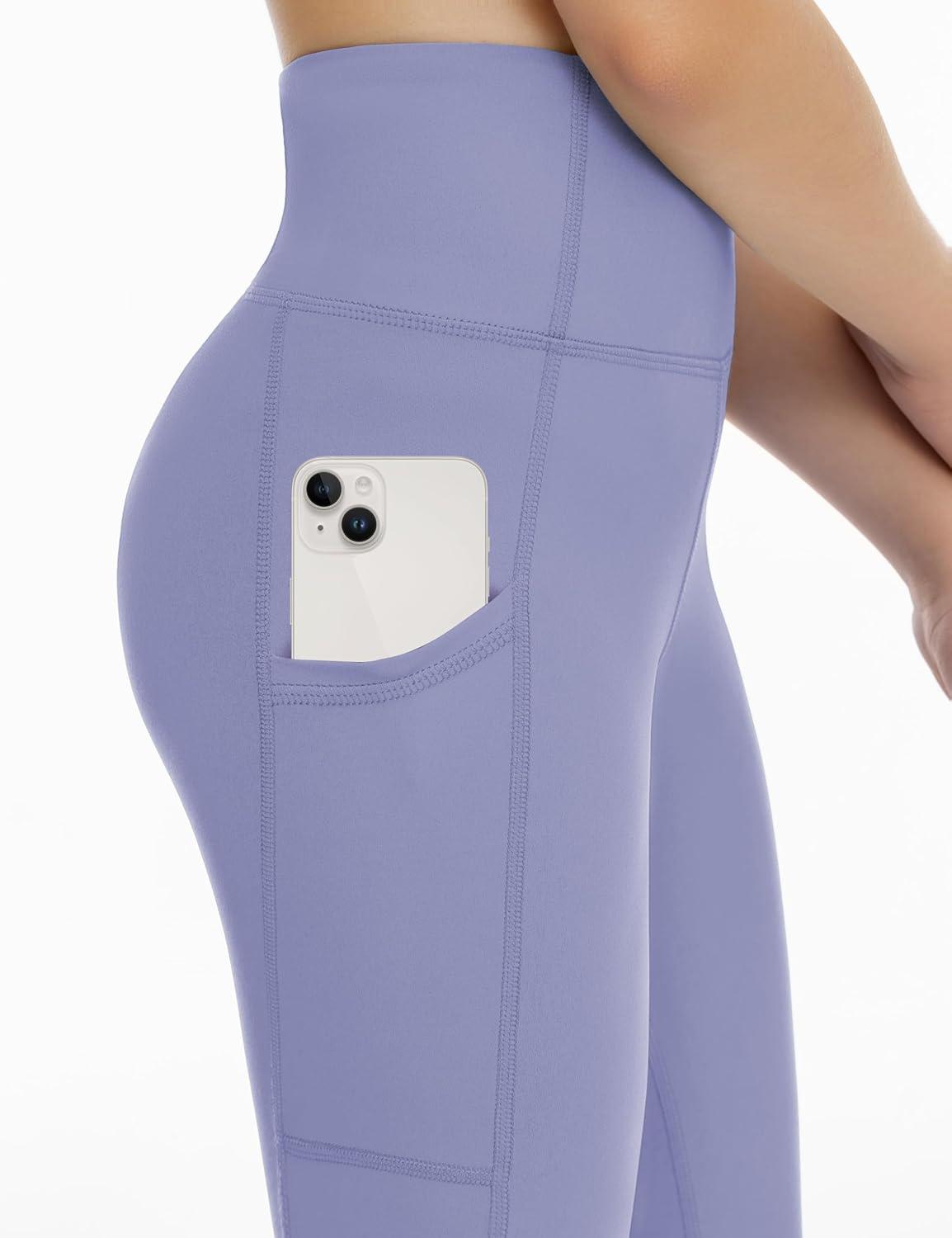 imageTHE GYM PEOPLE Girls Workout Leggings Kids High Waist Stretch Athletic Dance Yoga Pants with PocketsLavender Purple