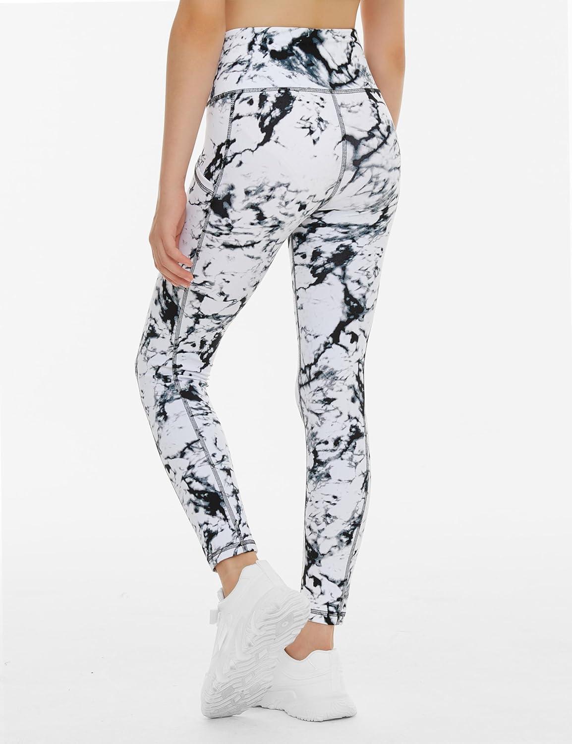 imageTHE GYM PEOPLE Girls Workout Leggings Kids High Waist Stretch Athletic Dance Yoga Pants with PocketsMarble