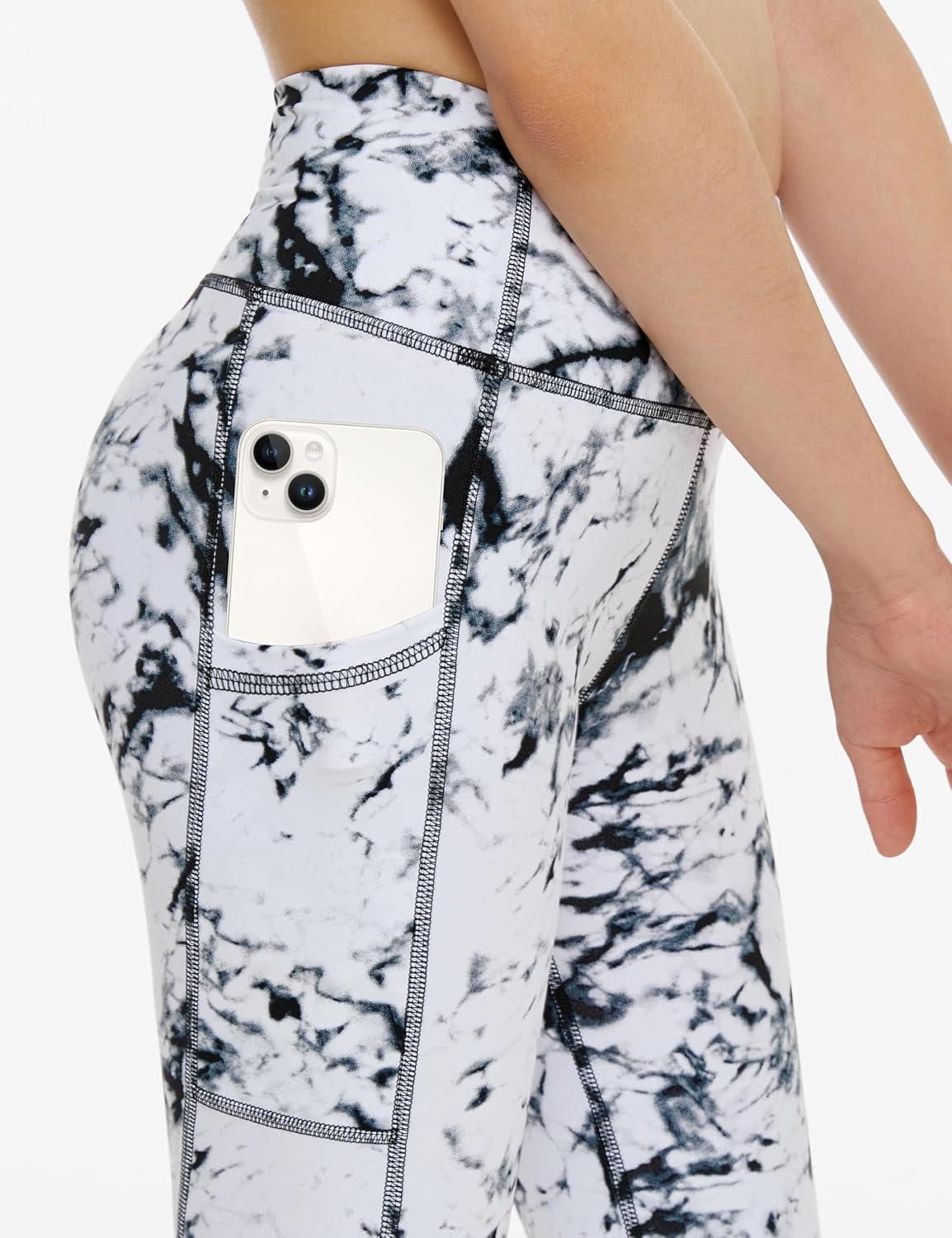imageTHE GYM PEOPLE Girls Workout Leggings Kids High Waist Stretch Athletic Dance Yoga Pants with PocketsMarble