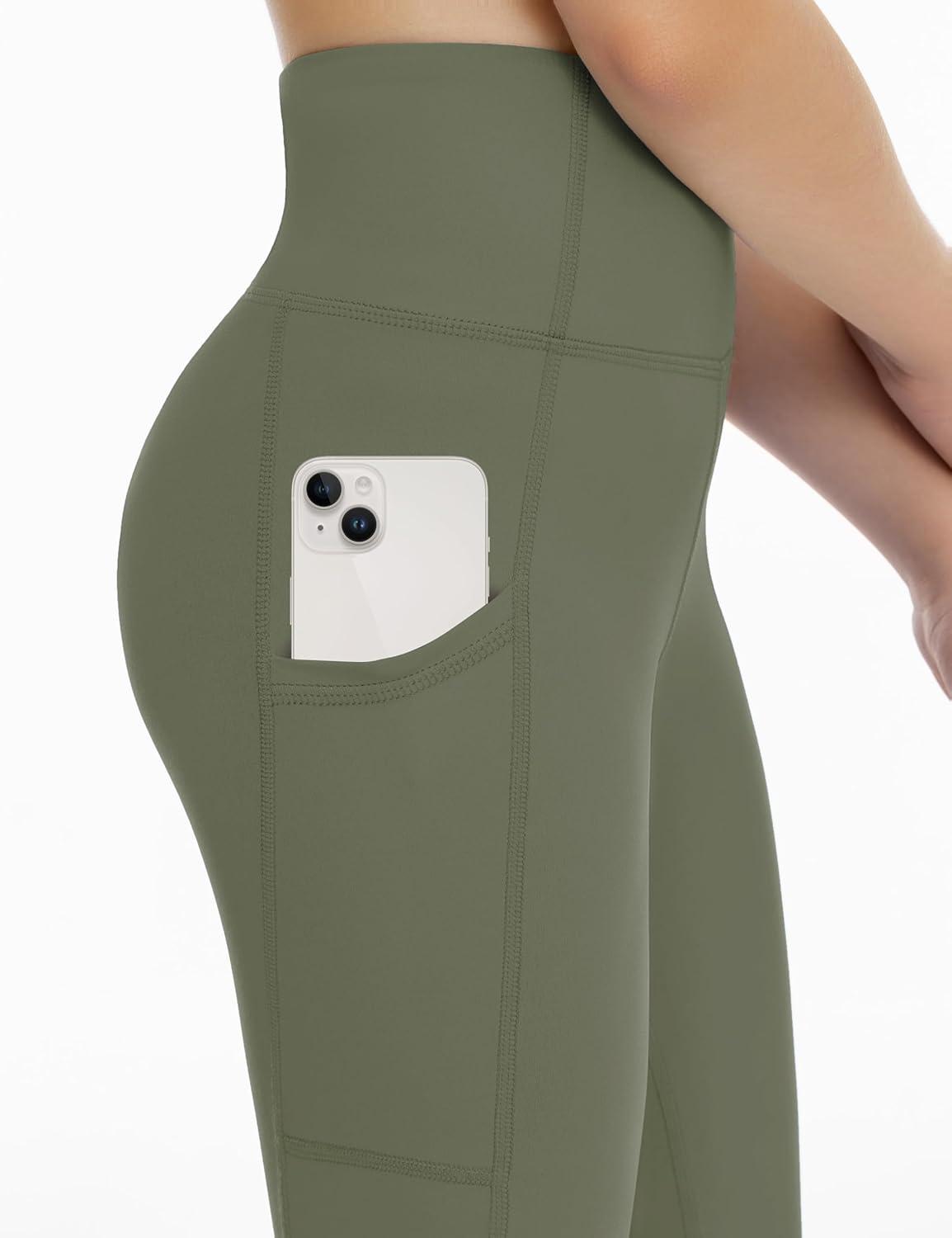 imageTHE GYM PEOPLE Girls Workout Leggings Kids High Waist Stretch Athletic Dance Yoga Pants with PocketsOlive Green