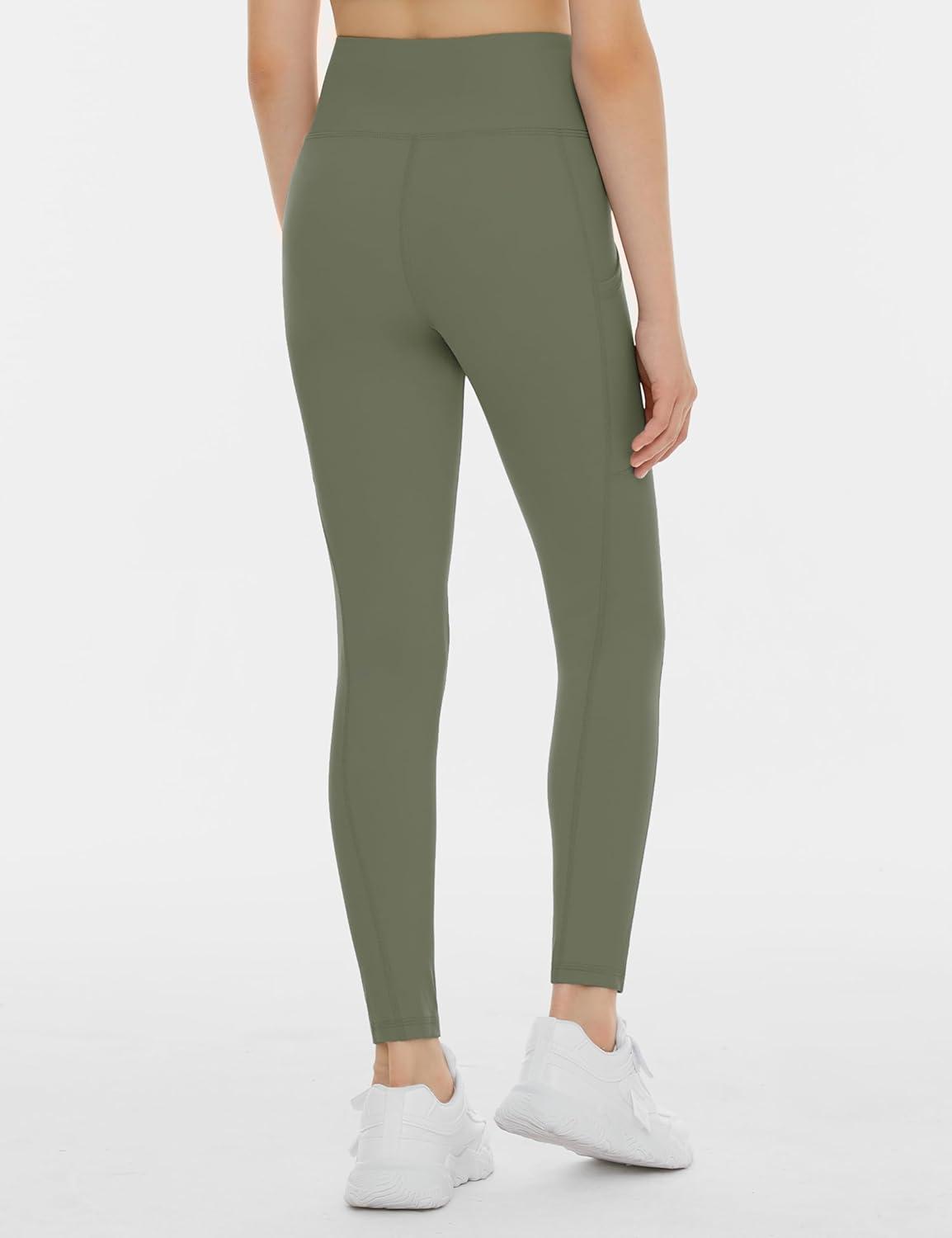 imageTHE GYM PEOPLE Girls Workout Leggings Kids High Waist Stretch Athletic Dance Yoga Pants with PocketsOlive Green