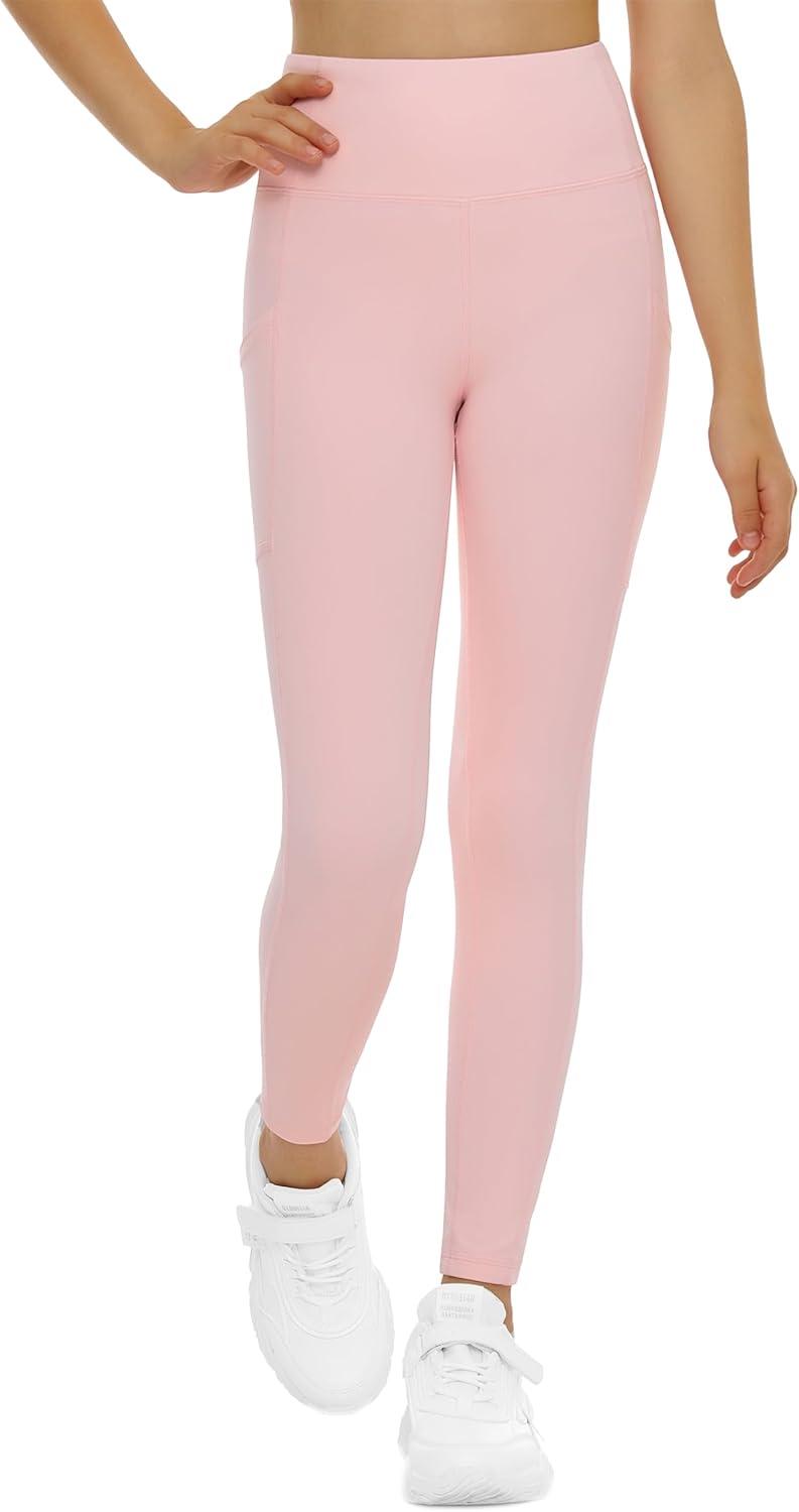 imageTHE GYM PEOPLE Girls Workout Leggings Kids High Waist Stretch Athletic Dance Yoga Pants with PocketsPink