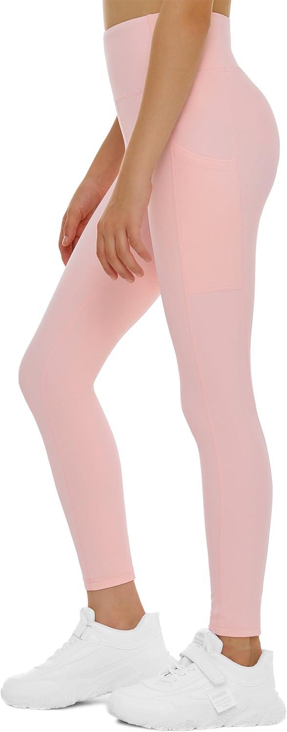 imageTHE GYM PEOPLE Girls Workout Leggings Kids High Waist Stretch Athletic Dance Yoga Pants with PocketsPink
