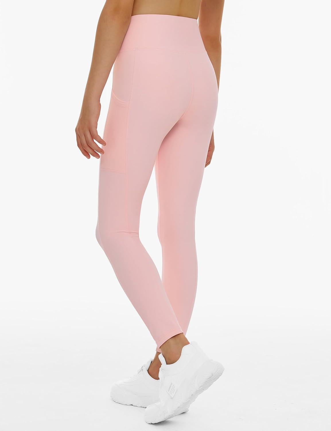 imageTHE GYM PEOPLE Girls Workout Leggings Kids High Waist Stretch Athletic Dance Yoga Pants with PocketsPink