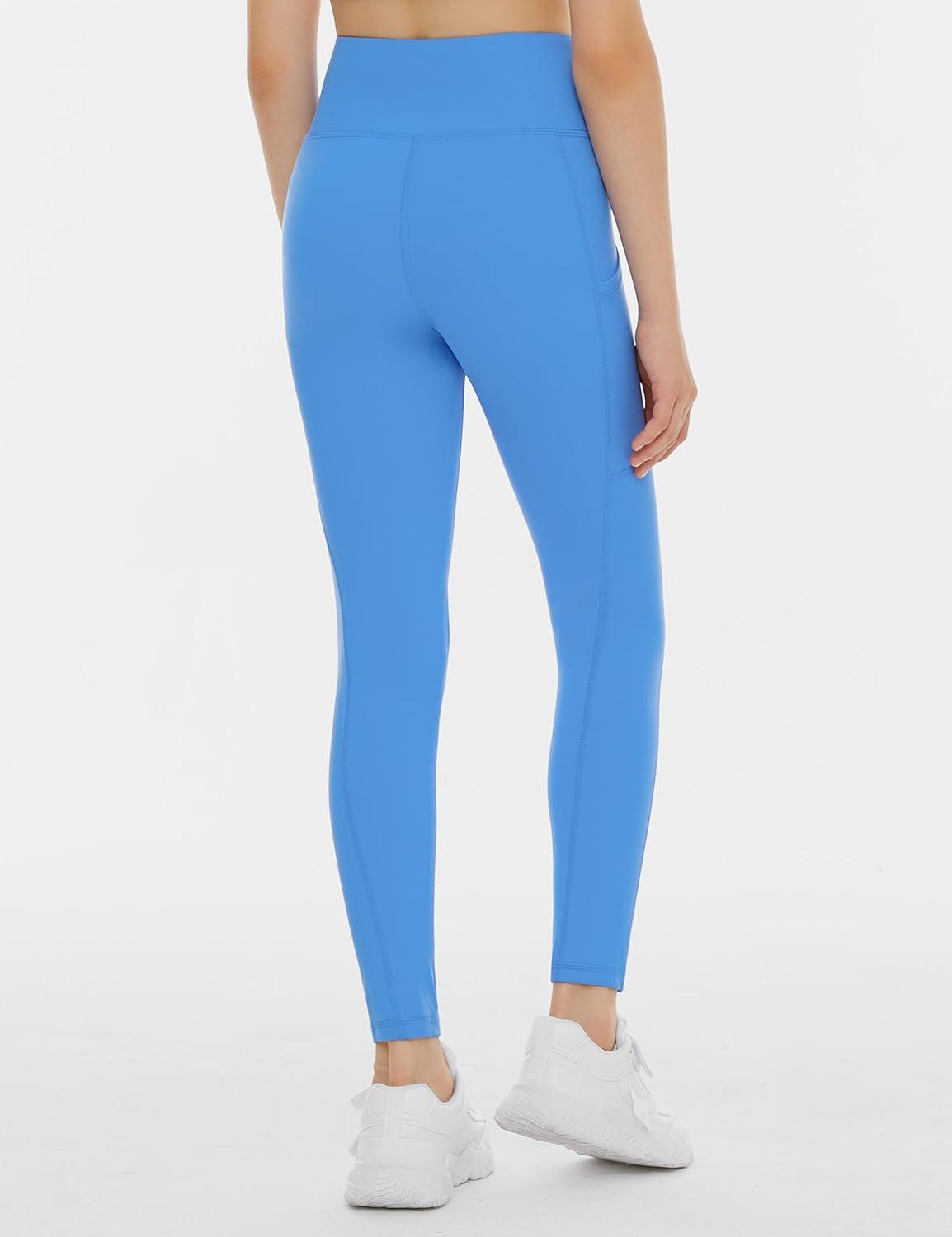 imageTHE GYM PEOPLE Girls Workout Leggings Kids High Waist Stretch Athletic Dance Yoga Pants with PocketsSea Blue