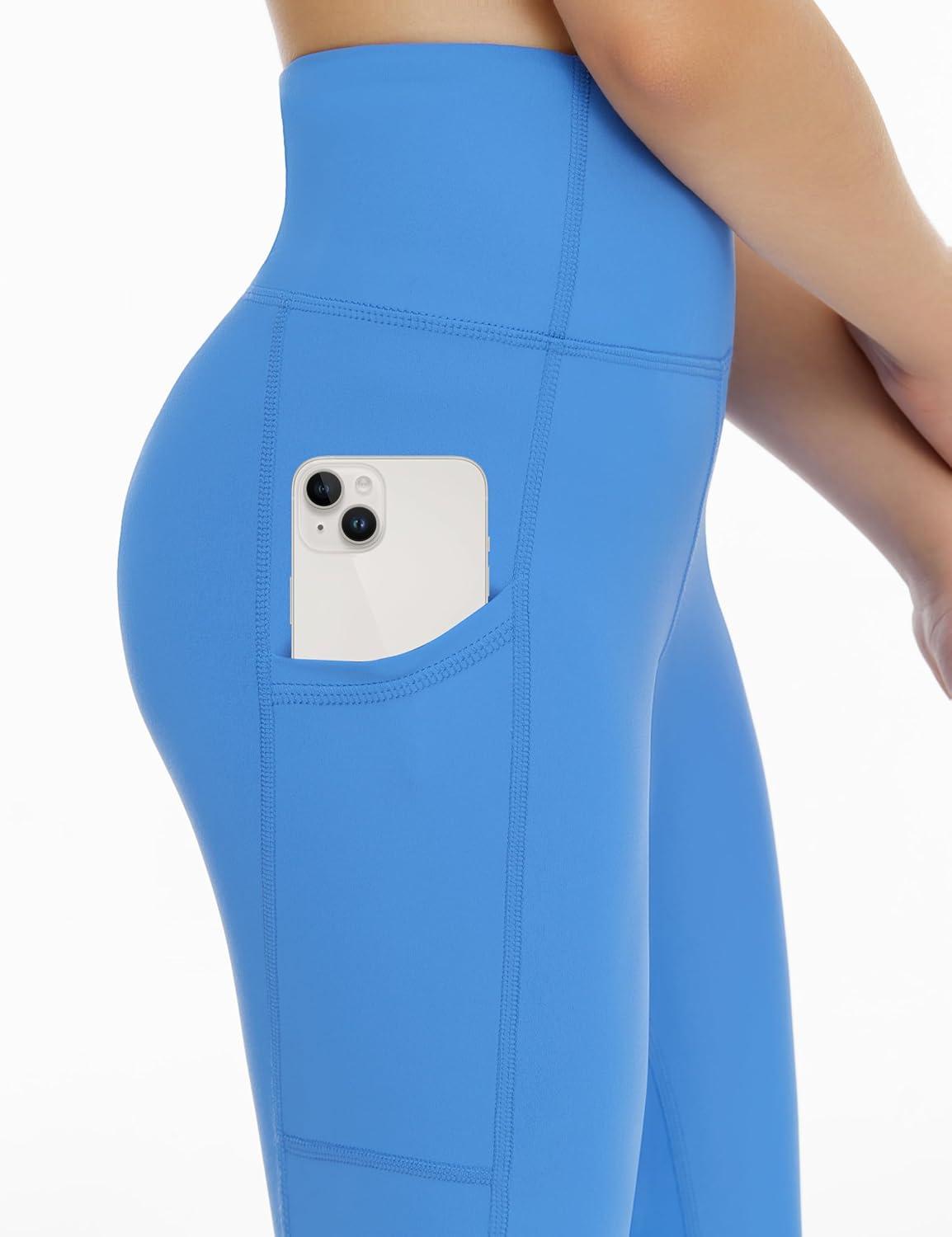 imageTHE GYM PEOPLE Girls Workout Leggings Kids High Waist Stretch Athletic Dance Yoga Pants with PocketsSea Blue