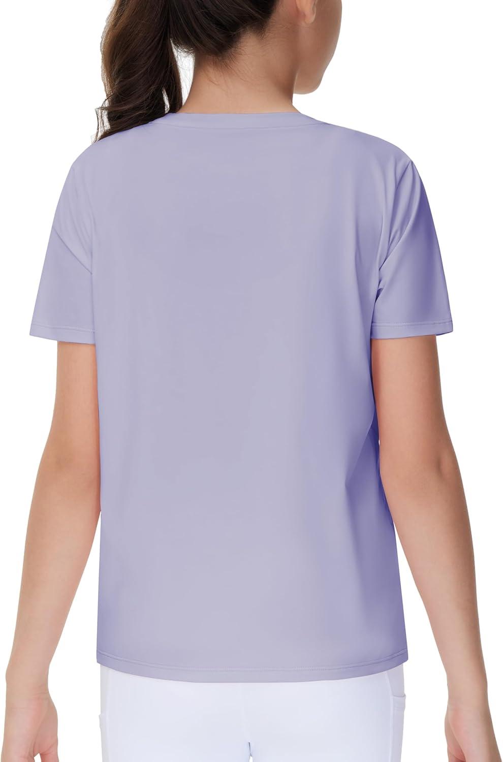 imageTHE GYM PEOPLE Girls Workout Shirts Short Sleeve Loose Fit Crewneck Running Yoga Tee TopsLight Purple