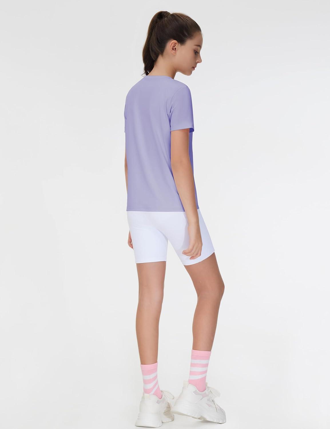 imageTHE GYM PEOPLE Girls Workout Shirts Short Sleeve Loose Fit Crewneck Running Yoga Tee TopsLight Purple