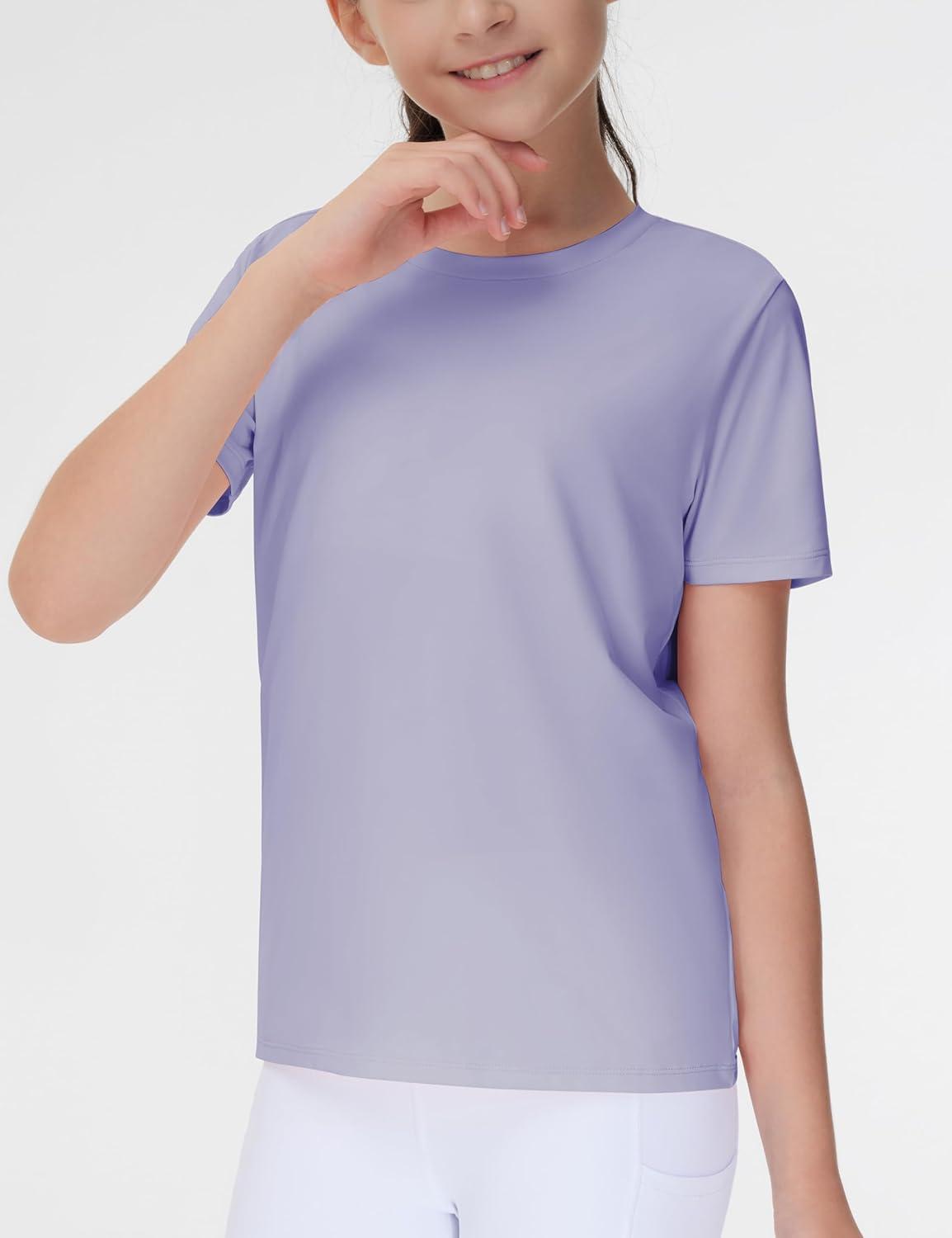 imageTHE GYM PEOPLE Girls Workout Shirts Short Sleeve Loose Fit Crewneck Running Yoga Tee TopsLight Purple