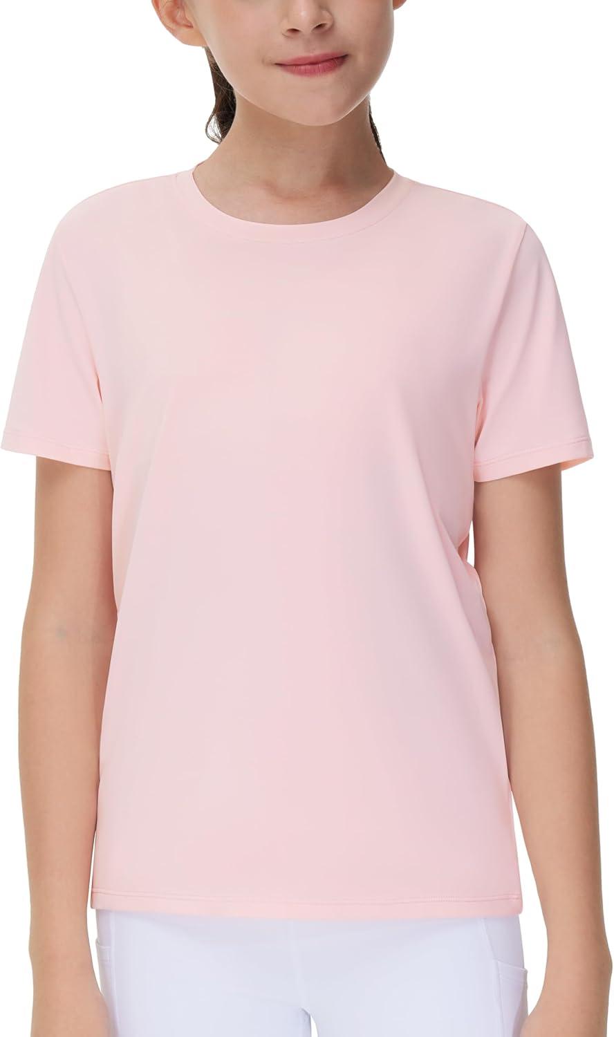 imageTHE GYM PEOPLE Girls Workout Shirts Short Sleeve Loose Fit Crewneck Running Yoga Tee TopsPink