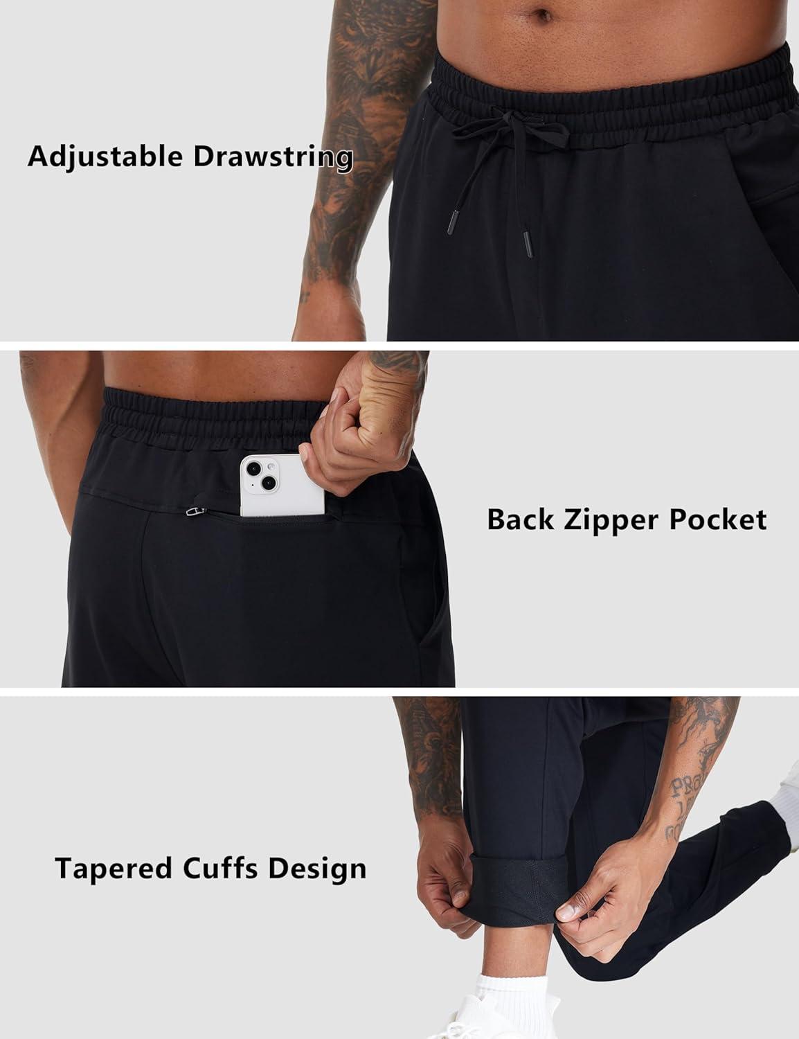 imageTHE GYM PEOPLE Mens Drawstring Workout Joggers Pants Lightweight Tapered Running Lounge Sweatpants with PocketsBlack