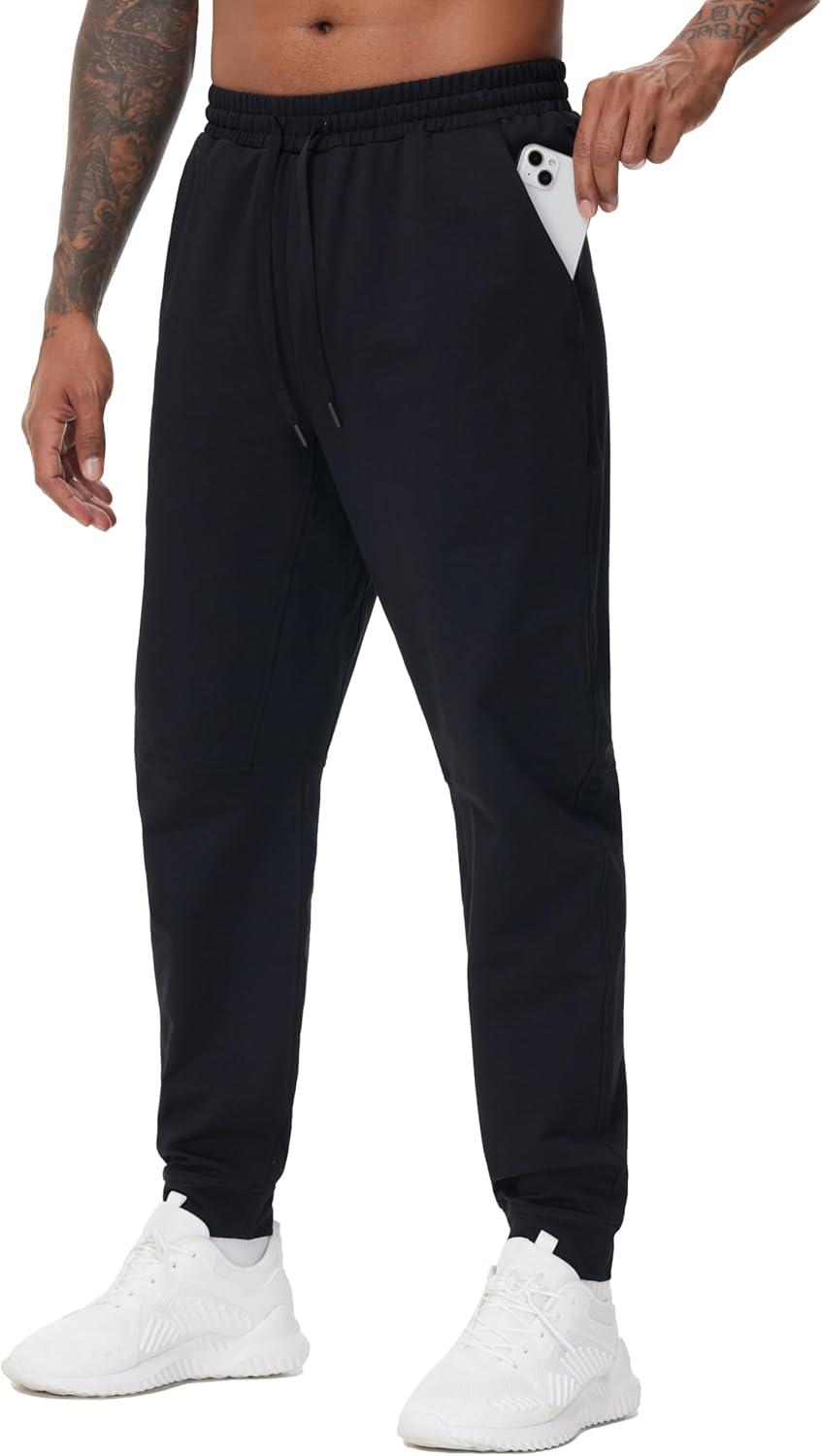 imageTHE GYM PEOPLE Mens Drawstring Workout Joggers Pants Lightweight Tapered Running Lounge Sweatpants with PocketsBlack
