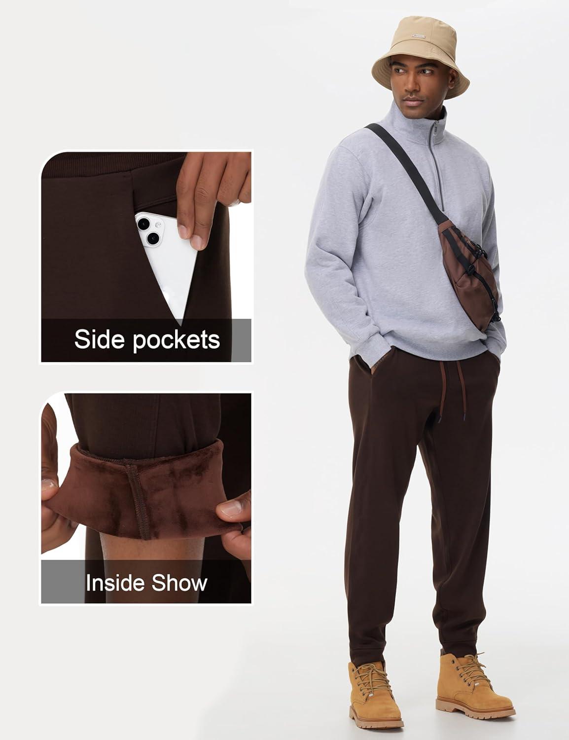 imageTHE GYM PEOPLE Mens Fleece Joggers Pants with Deep Pockets in Loosefit StyleFleece Lined Brown