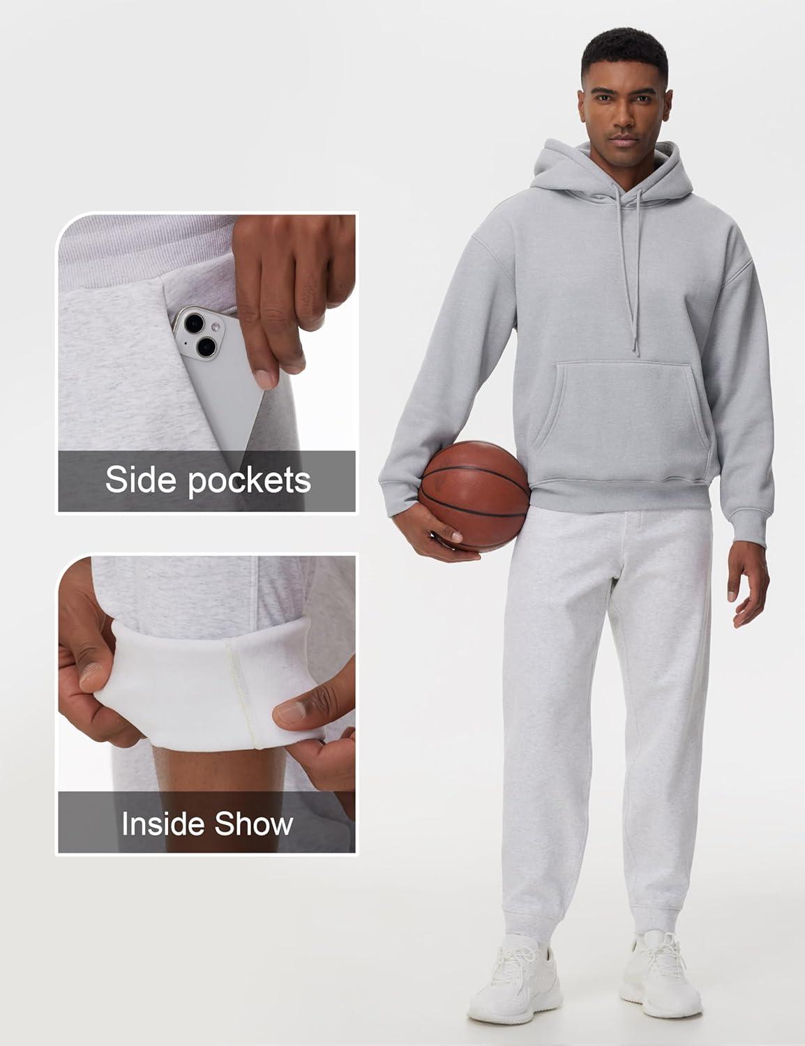 imageTHE GYM PEOPLE Mens Fleece Joggers Pants with Deep Pockets in Loosefit StyleFleece Lined Heather White