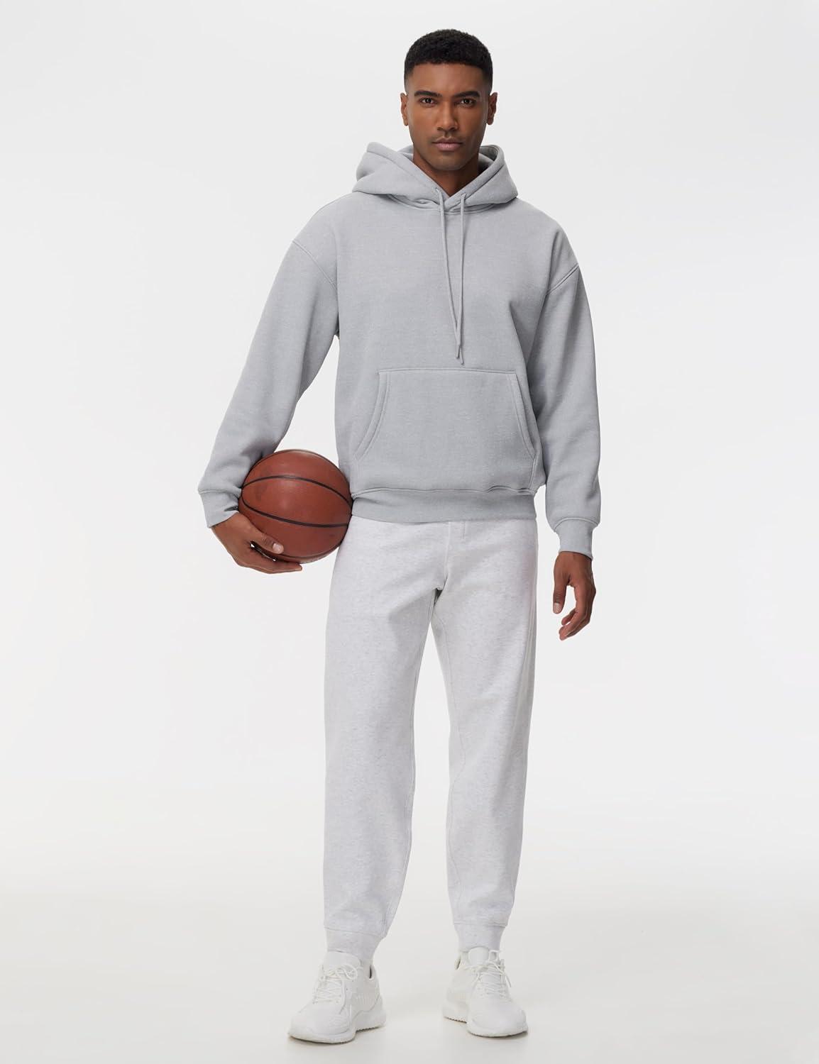 imageTHE GYM PEOPLE Mens Fleece Joggers Pants with Deep Pockets in Loosefit StyleFleece Lined Heather White