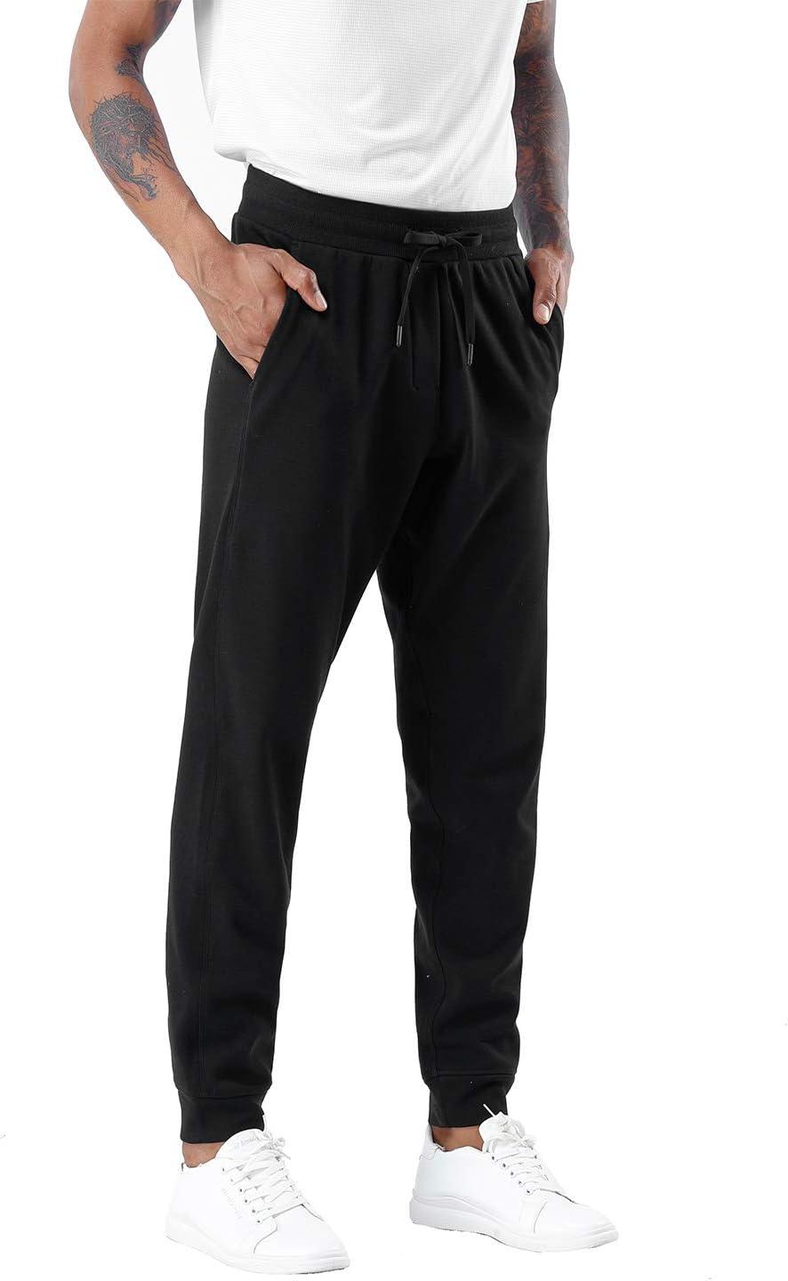 imageTHE GYM PEOPLE Mens Fleece Joggers Pants with Deep Pockets in Loosefit StyleUnlined Lightweight Basic Black