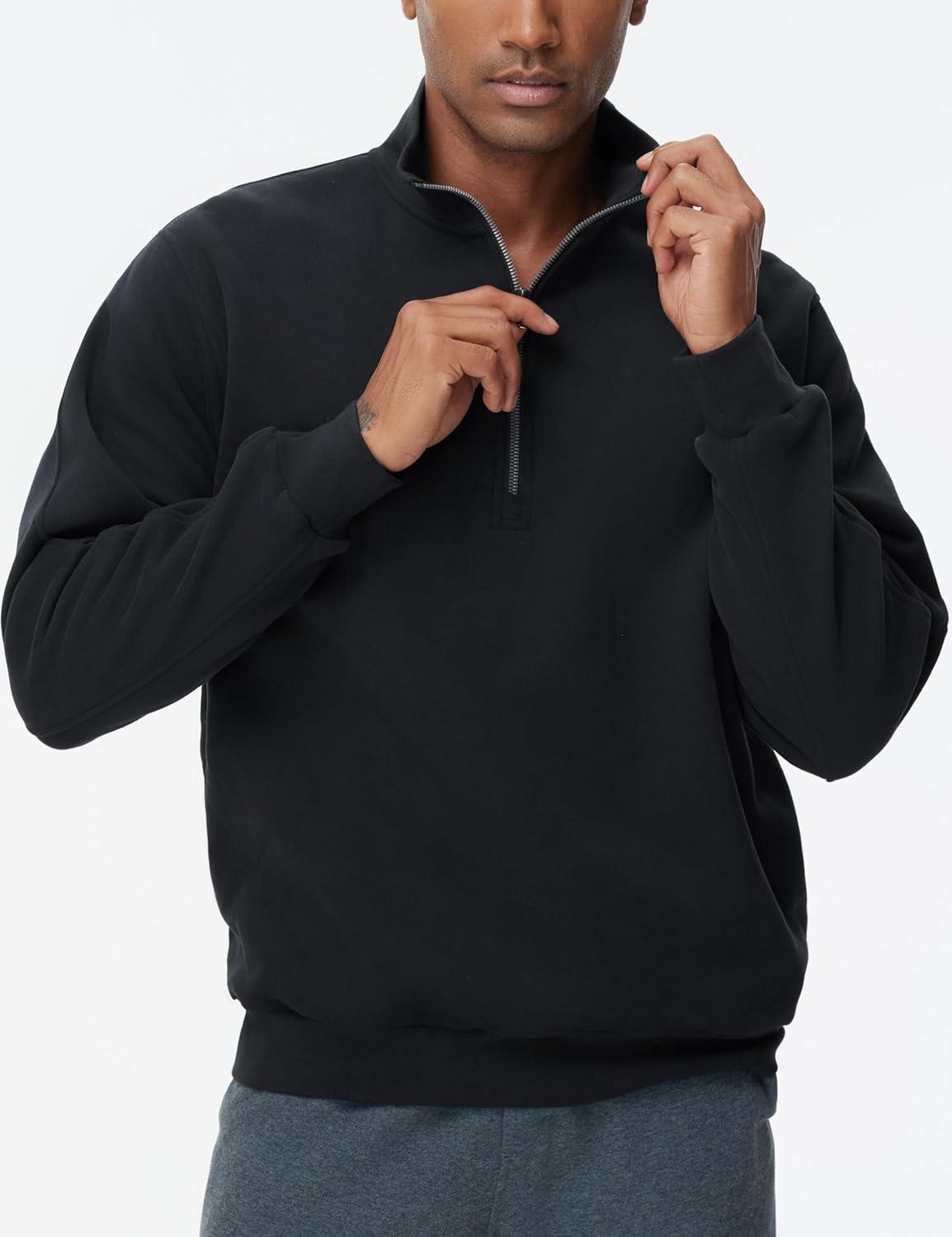 imageTHE GYM PEOPLE Mens Half Zip Fleece Pullover Sweatshirts Midweight Mock Neck Workout Sweat TopsBlack