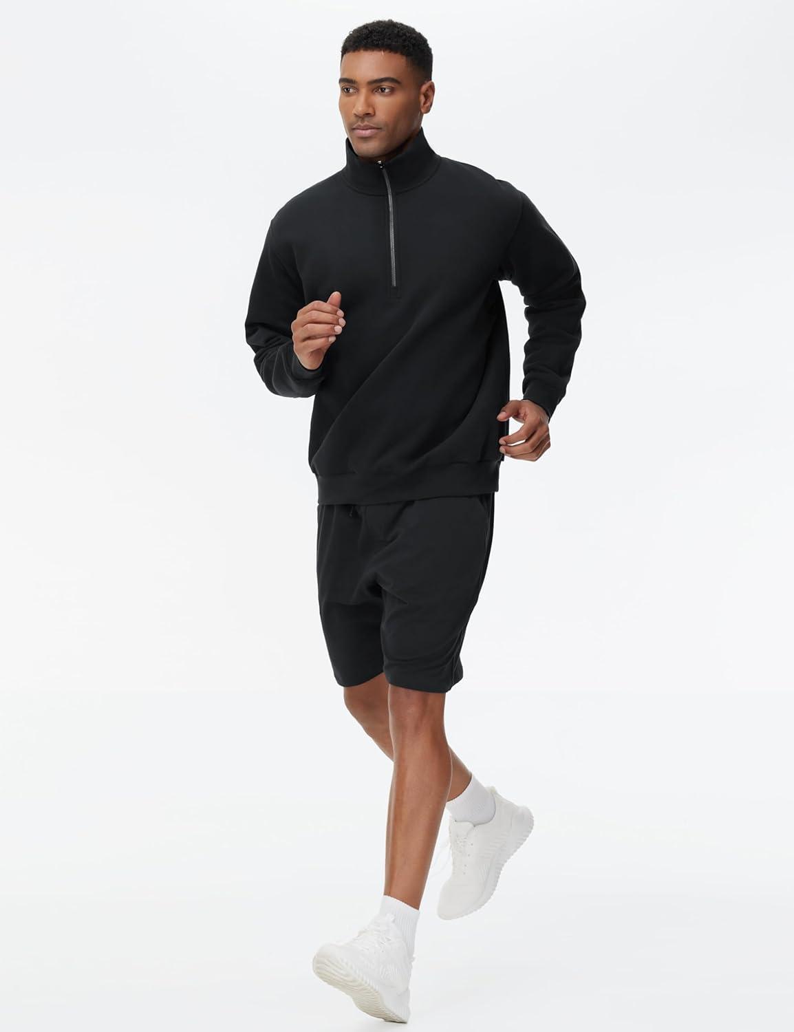 imageTHE GYM PEOPLE Mens Half Zip Fleece Pullover Sweatshirts Midweight Mock Neck Workout Sweat TopsBlack