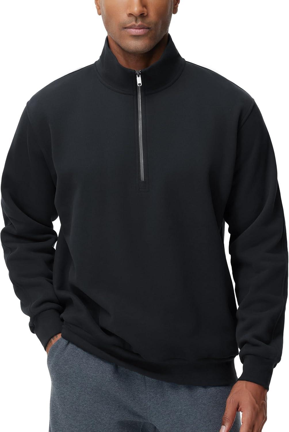 imageTHE GYM PEOPLE Mens Half Zip Fleece Pullover Sweatshirts Midweight Mock Neck Workout Sweat TopsBlack