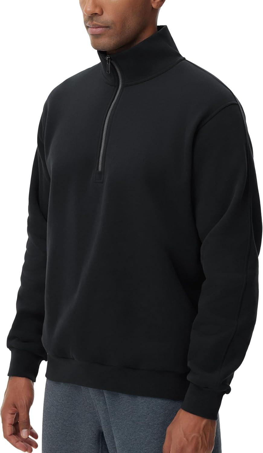 imageTHE GYM PEOPLE Mens Half Zip Fleece Pullover Sweatshirts Midweight Mock Neck Workout Sweat TopsBlack