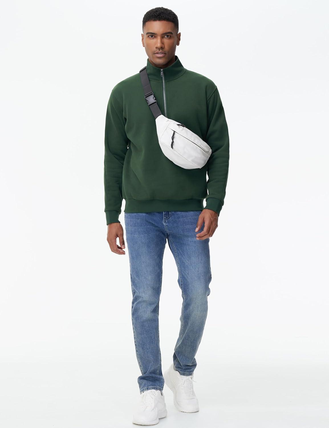 imageTHE GYM PEOPLE Mens Half Zip Fleece Pullover Sweatshirts Midweight Mock Neck Workout Sweat TopsGreen